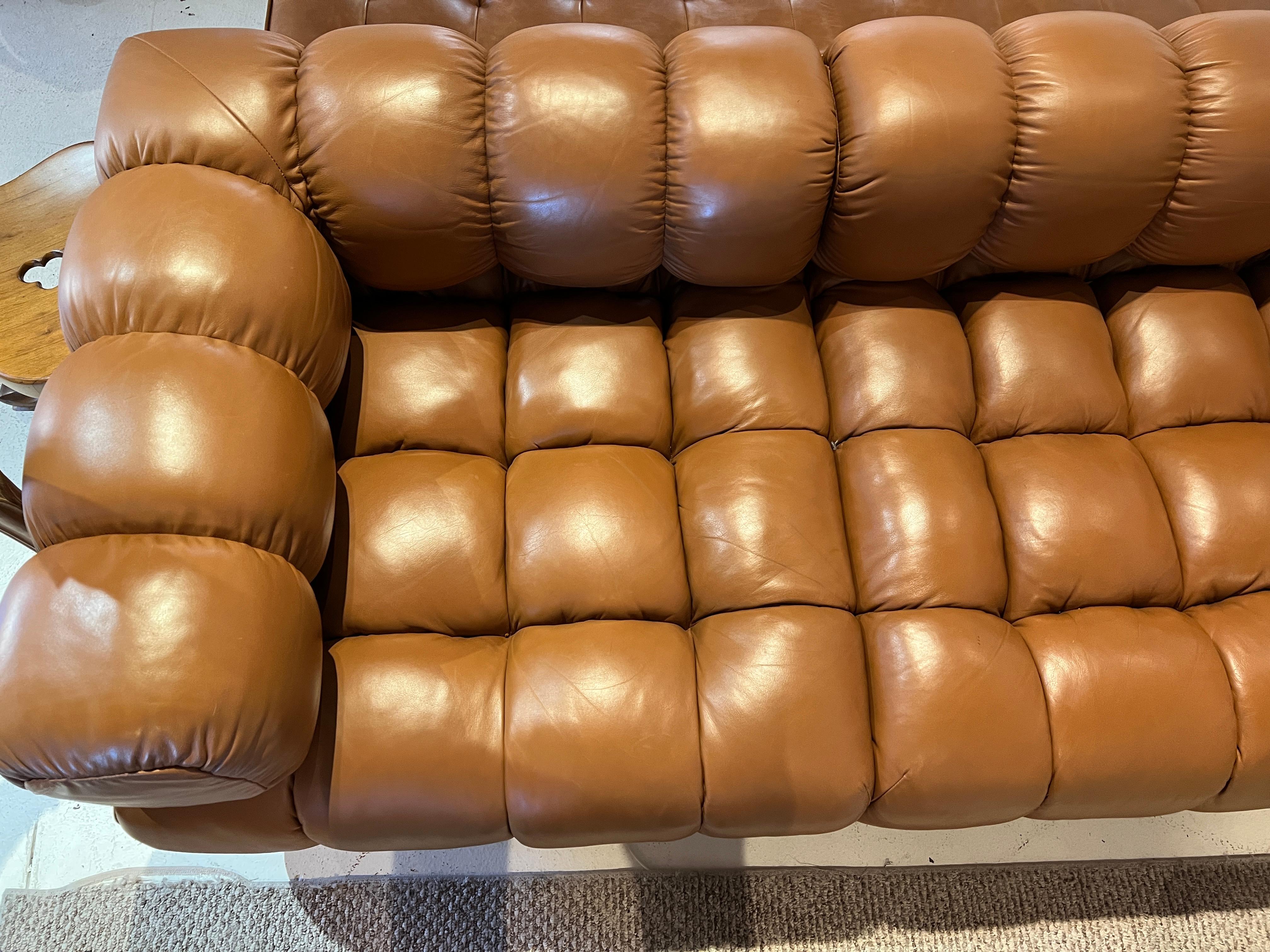 Harvey Probber Sectional Sofa in Cognac Leather 1970s Modular Deep Tuft Series 7