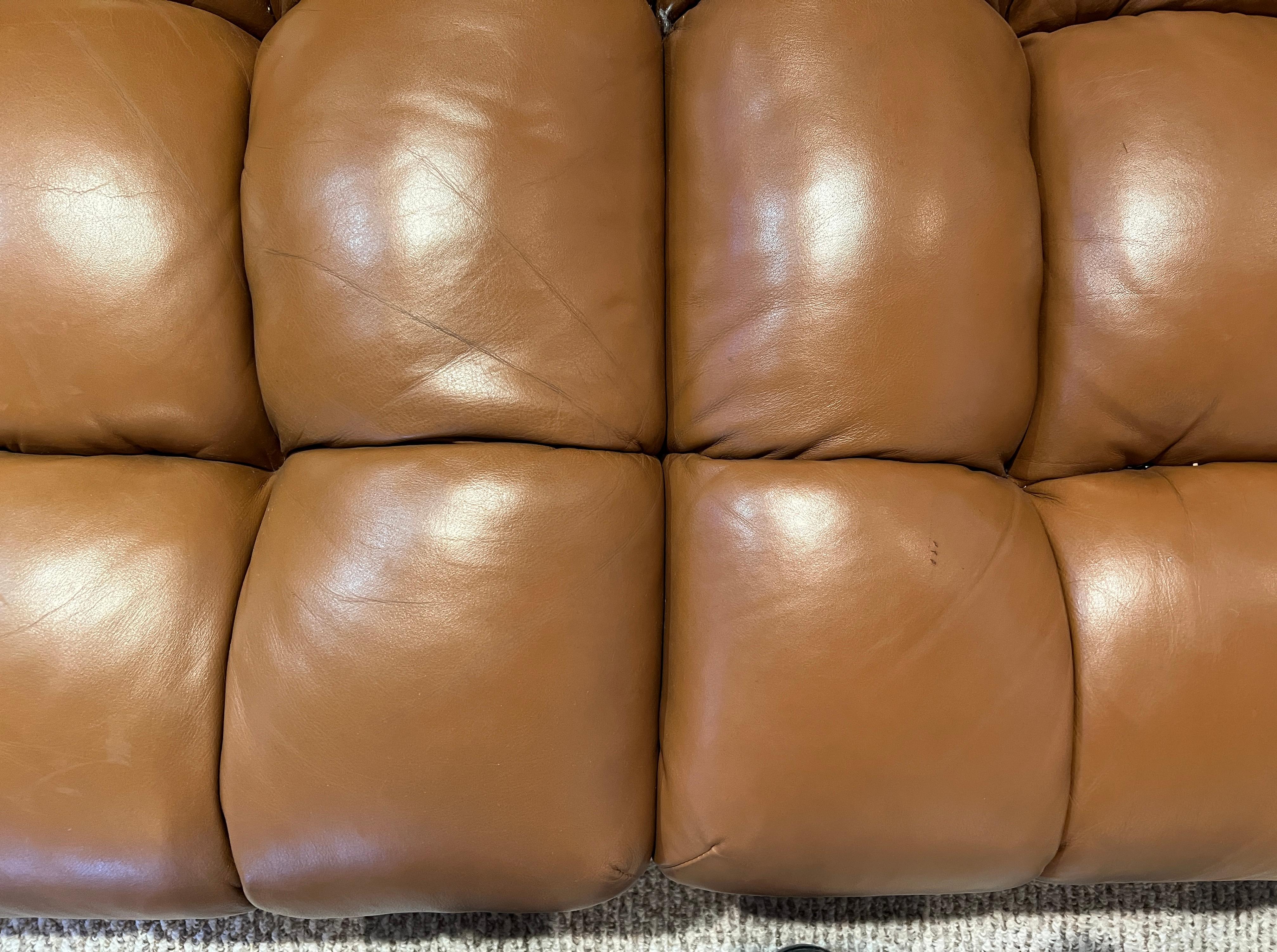 Harvey Probber Sectional Sofa in Cognac Leather 1970s Modular Deep Tuft Series 8