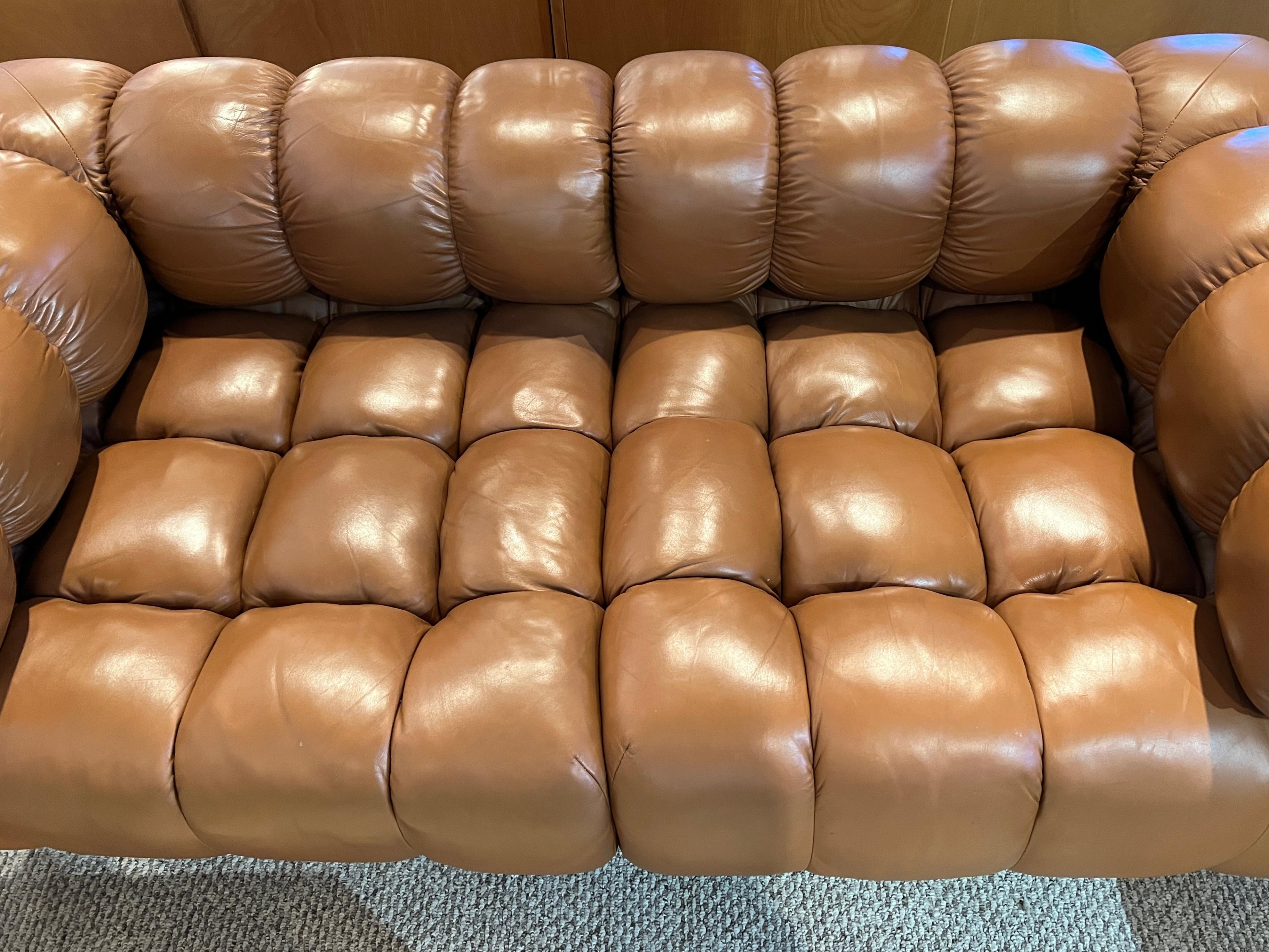 Harvey Probber Sectional Sofa in Cognac Leather 1970s Modular Deep Tuft Series 10