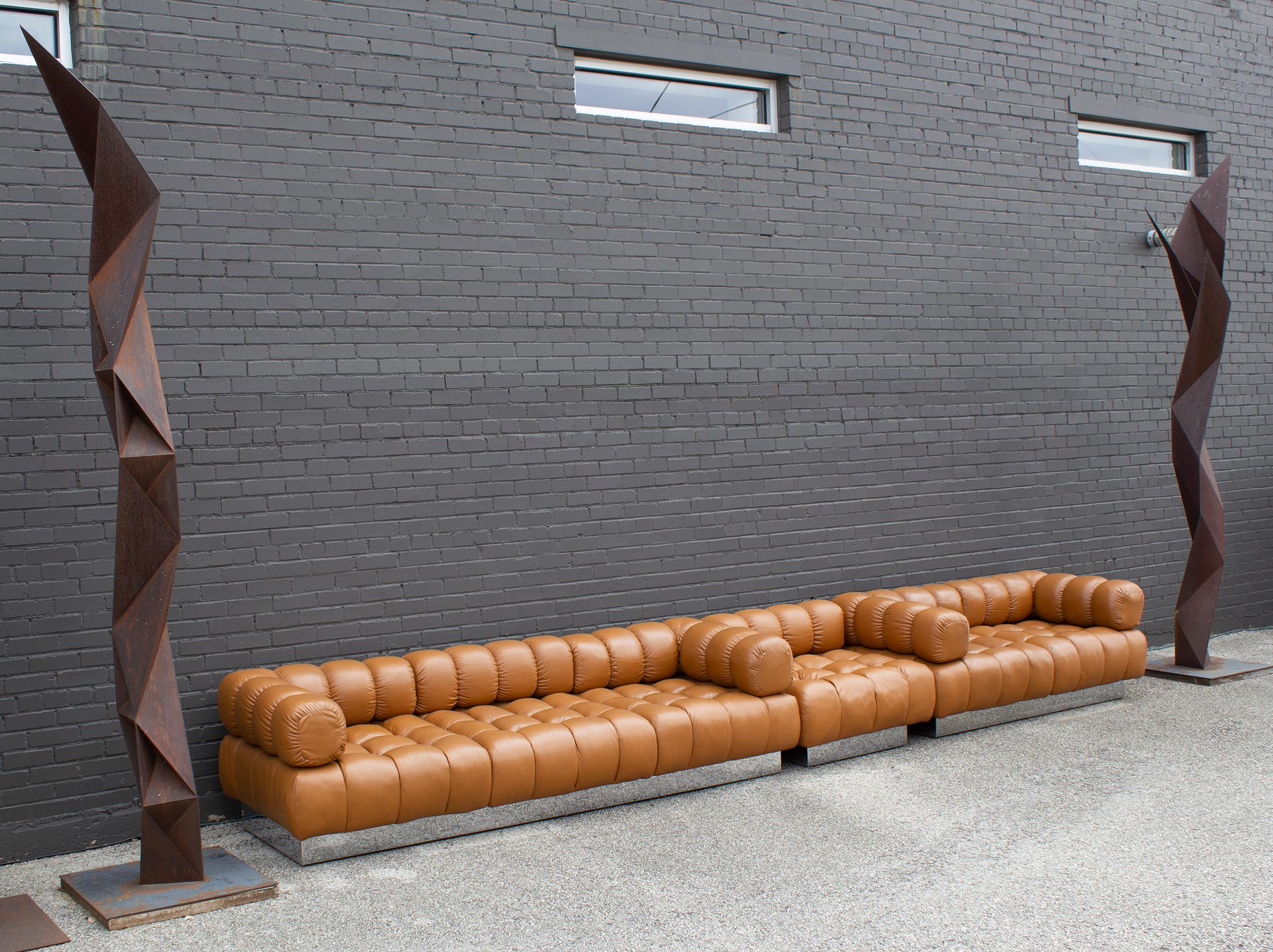 Harvey Probber Sectional Sofa in Cognac Leather 1970s Modular Deep Tuft Series In Good Condition In Dallas, TX