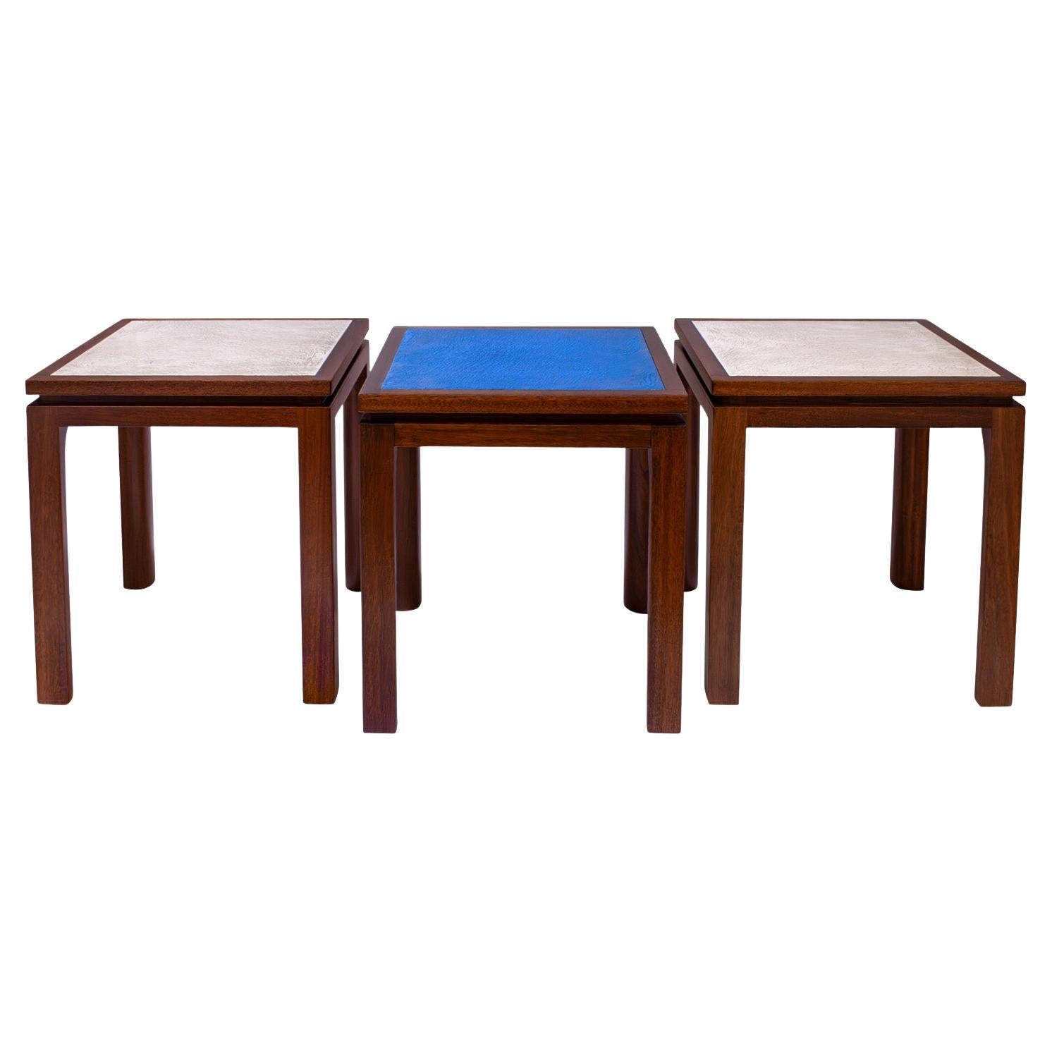 Harvey Probber Set of 3 Coffee Tables with "Enamel on Copper" Tops 1950s For Sale