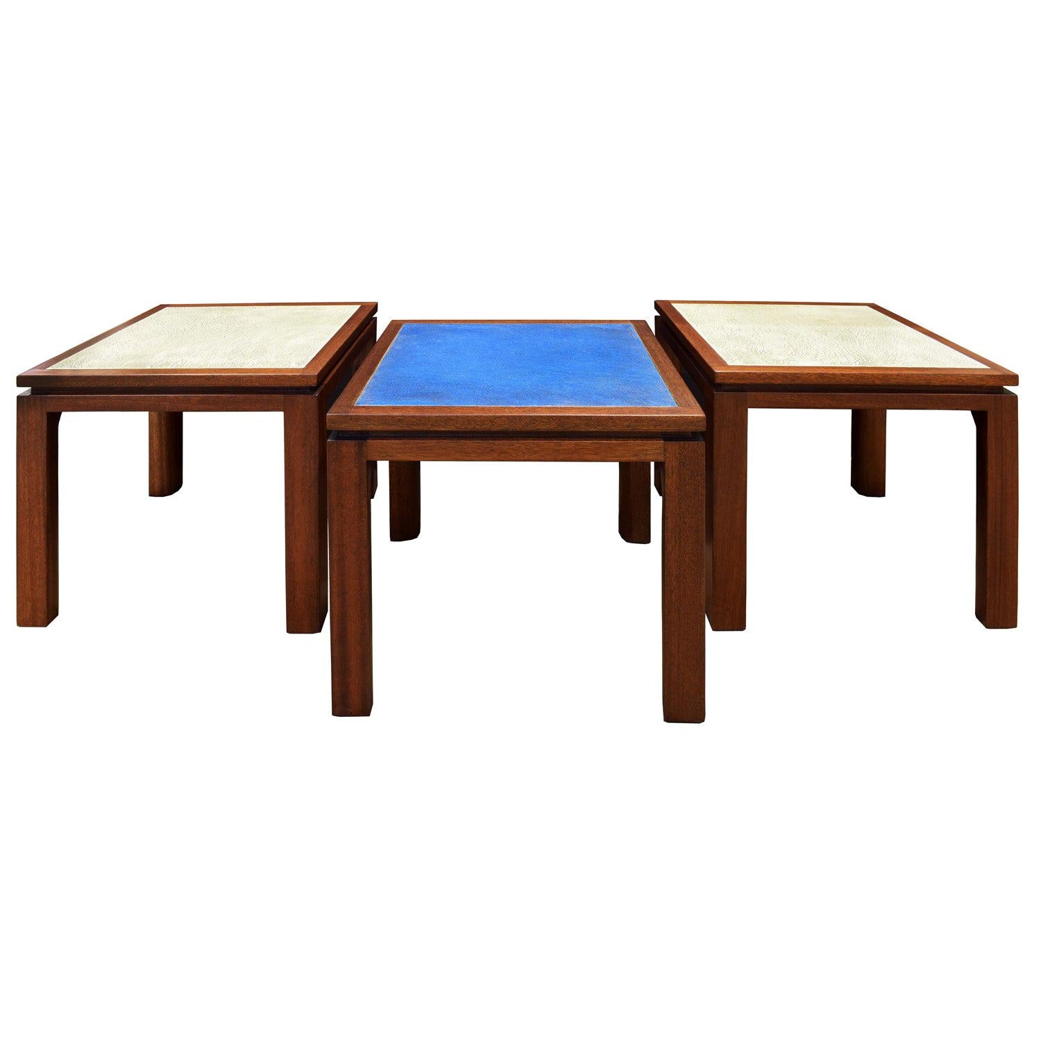 Harvey Probber Set of 3 Tables with "Enamel on Copper" Tops, 1950s