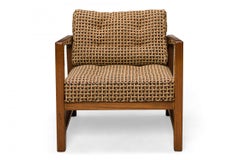 Harvey Probber Shaped Walnut and Geometric Brown Upholstered Lounge Armchair