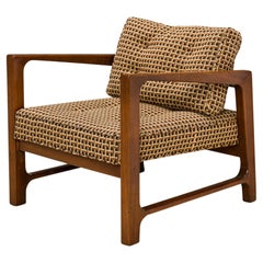 Harvey Probber Shaped Walnut and Geometric Brown Upholstered Lounge Armchair