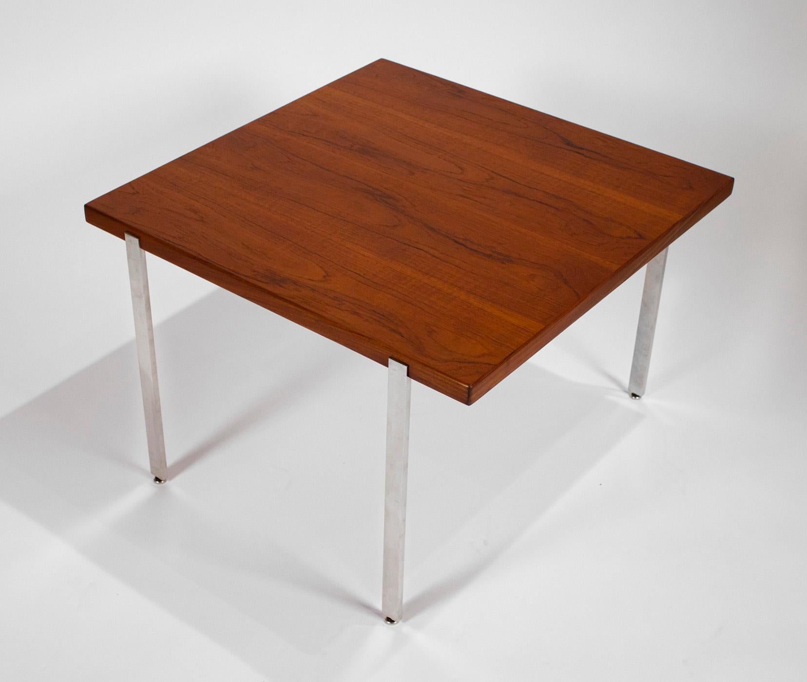 Mid-Century Modern Harvey Probber Side Table in Teak and Polished Stainless Steel, 1960s For Sale