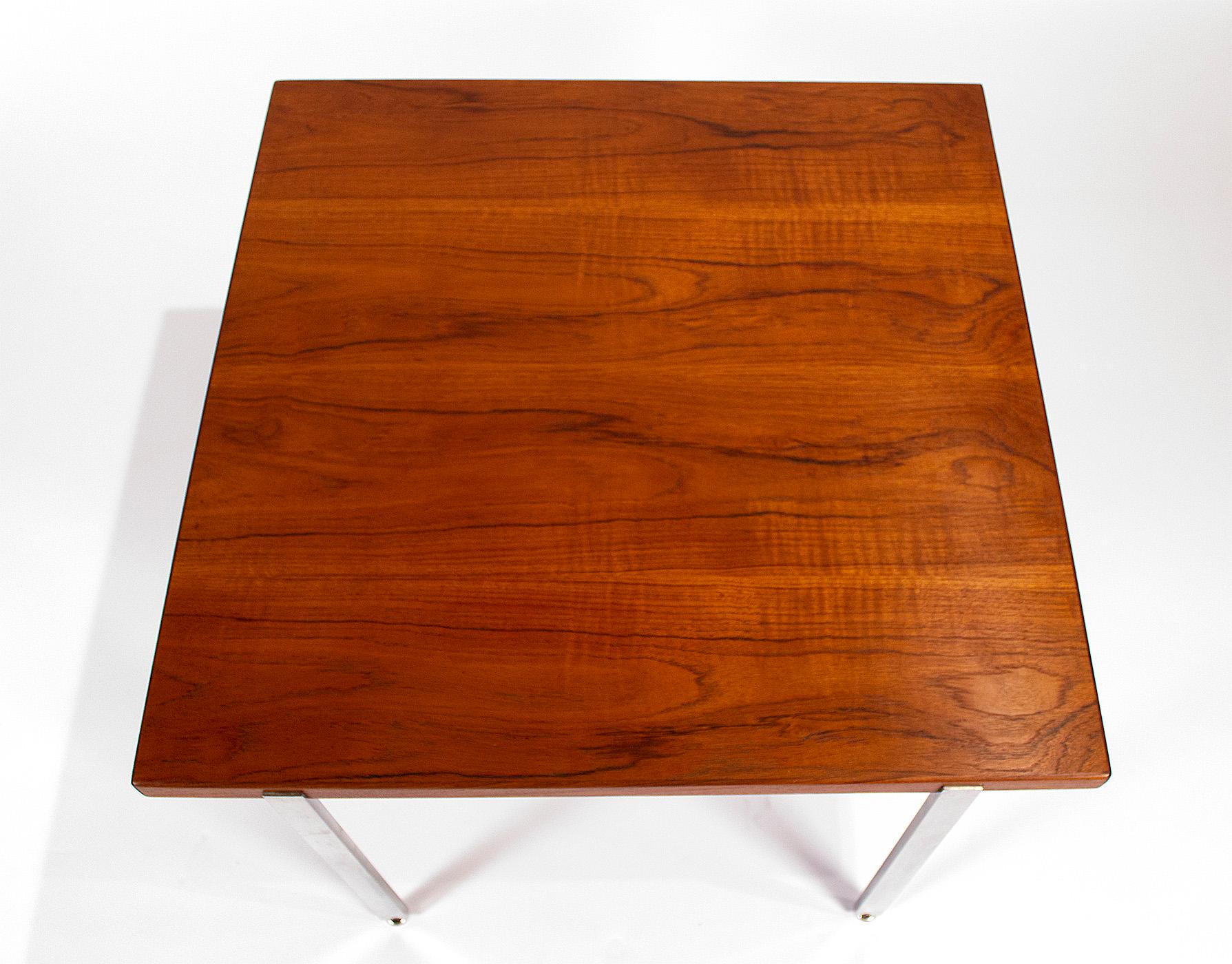 American Harvey Probber Side Table in Teak and Polished Stainless Steel, 1960s For Sale