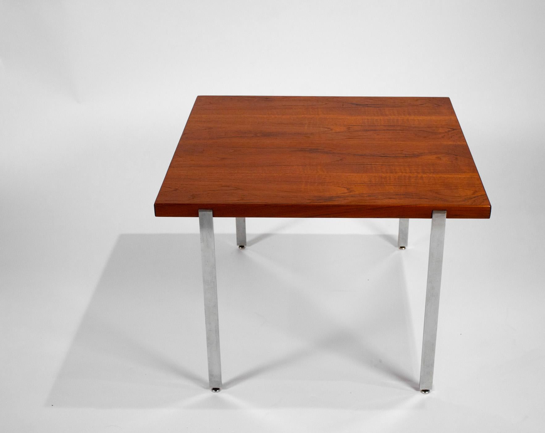 Harvey Probber Side Table in Teak and Polished Stainless Steel, 1960s In Good Condition For Sale In Dallas, TX