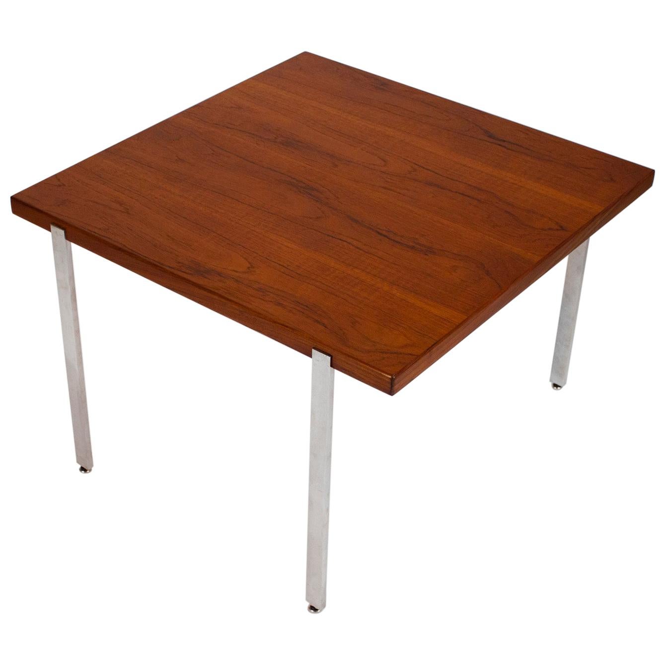 Harvey Probber Side Table in Teak and Polished Stainless Steel, 1960s For Sale