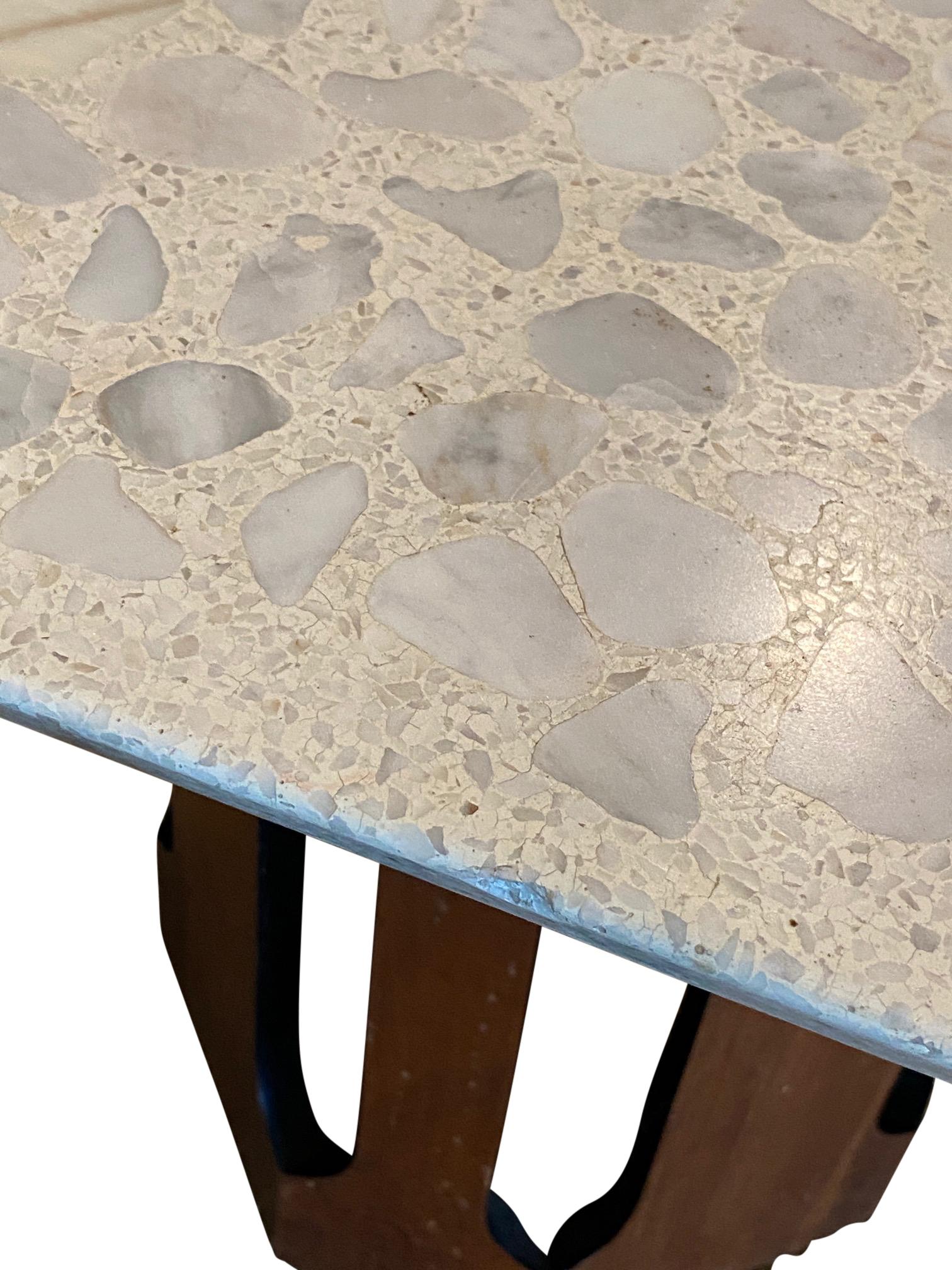 North American Harvey Probber Side Table Travertine Walnut Modern Geometric