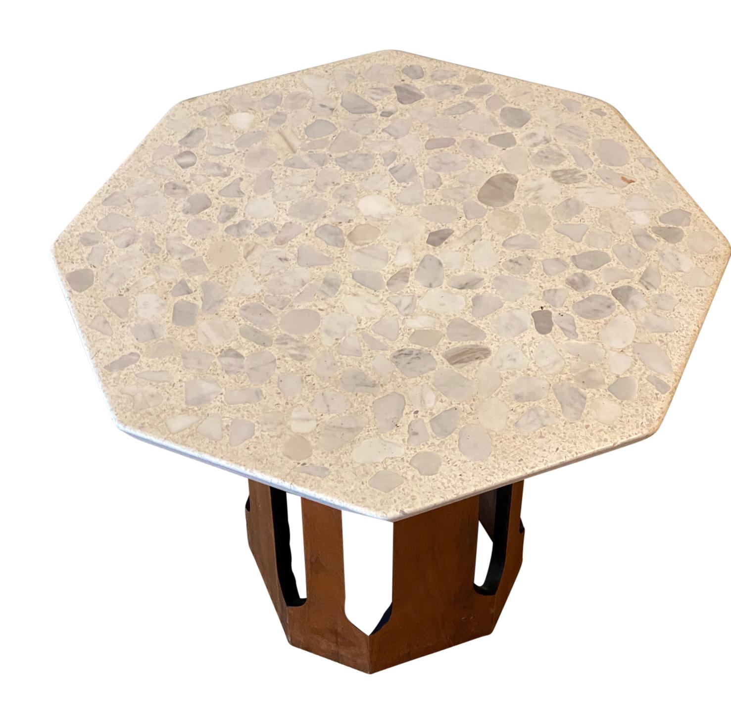 Harvey Probber Side Table Travertine Walnut Modern Geometric In Good Condition In West Palm Beach, FL