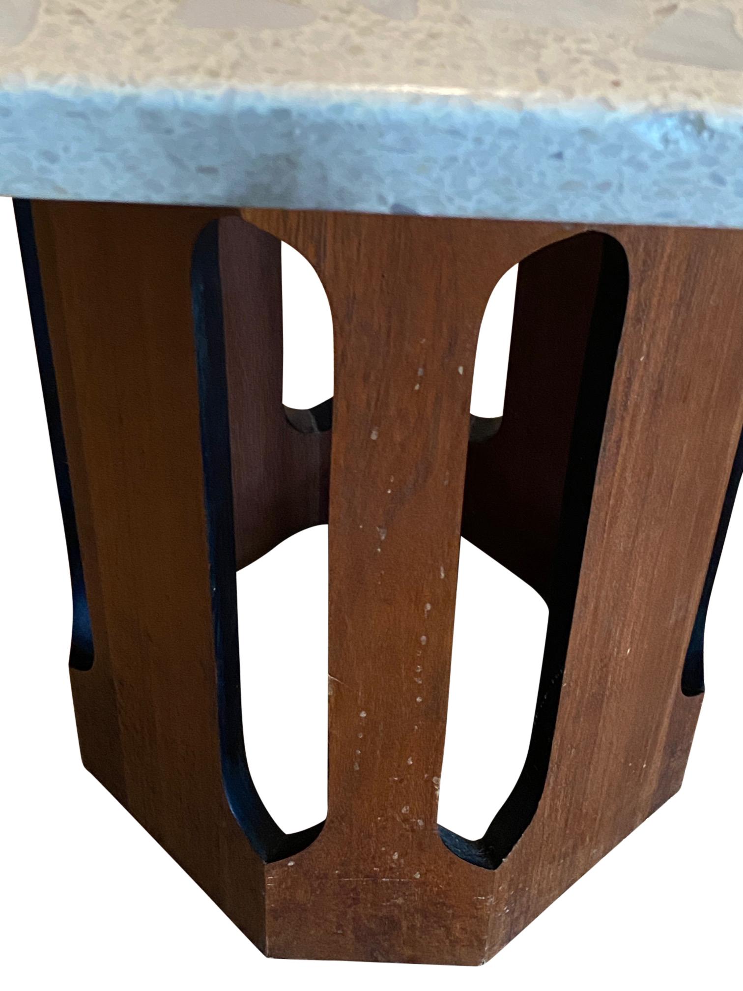 Harvey Probber Side Table Travertine Walnut Modern Geometric 3