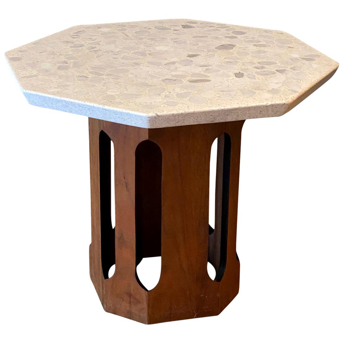 Harvey Probber Side Table Travertine Walnut Modern Geometric