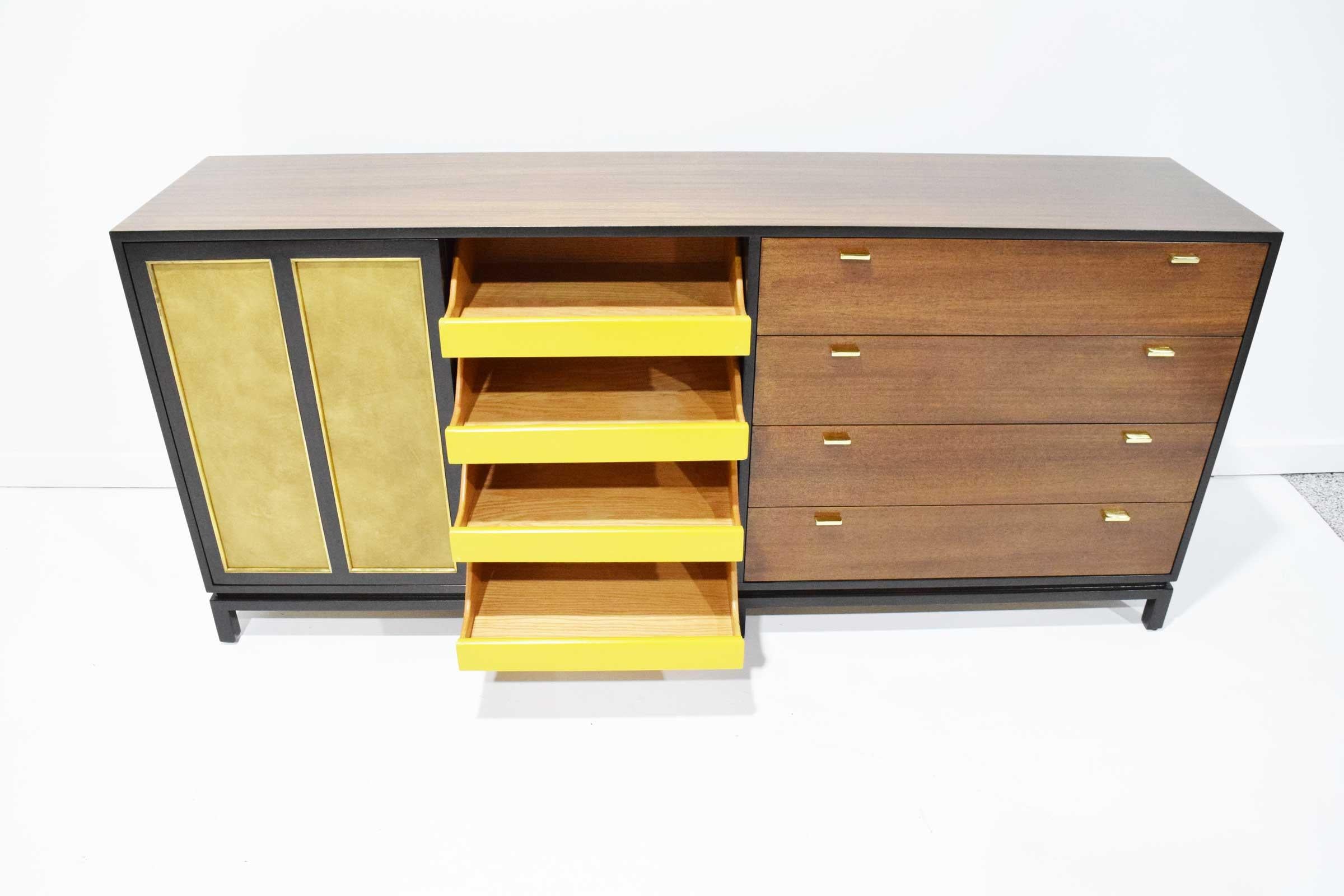 Harvey Probber Signed Sideboard in Mahogany with Gold Trim, 1960s For Sale 1