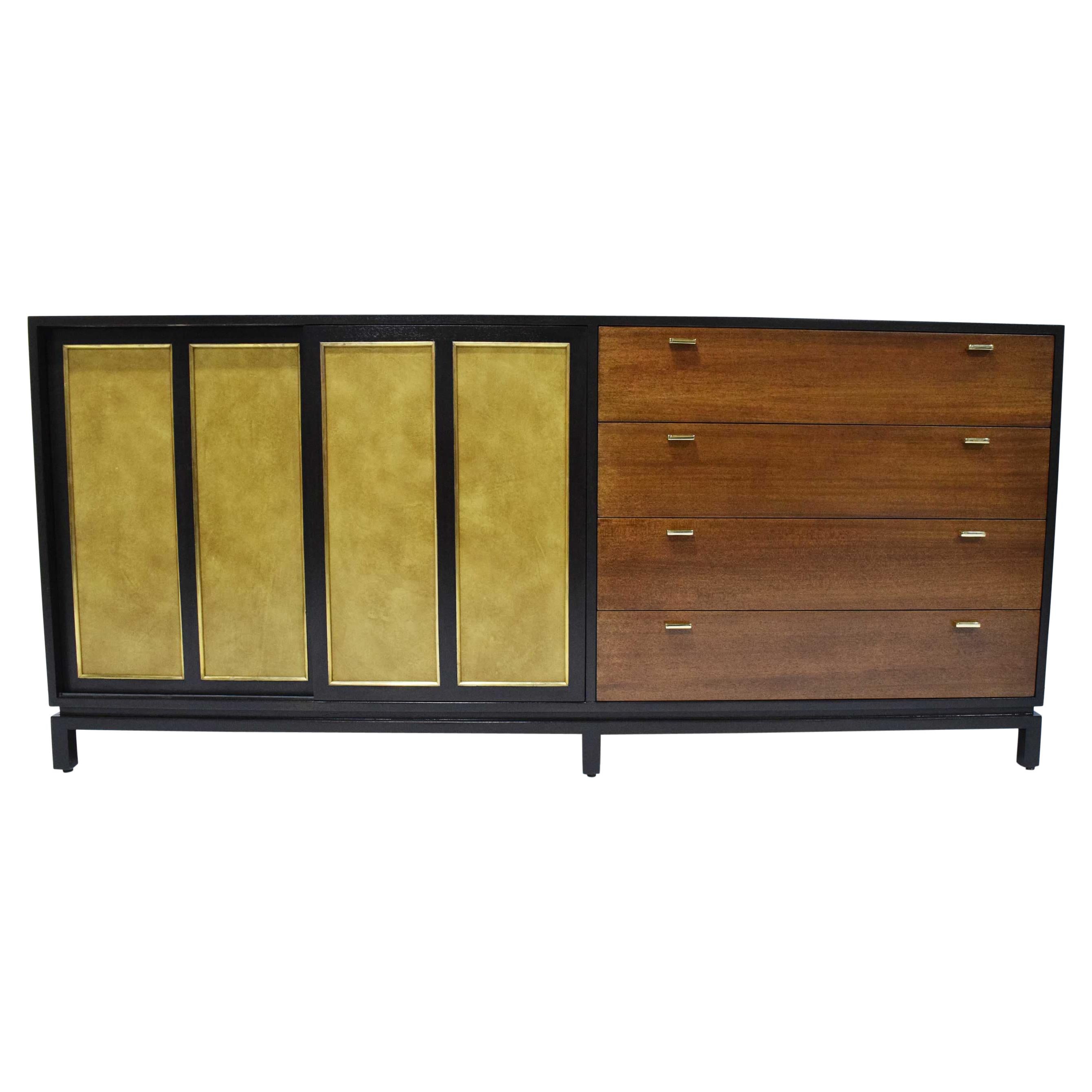 Harvey Probber Signed Sideboard in Mahogany with Gold Trim, 1960s