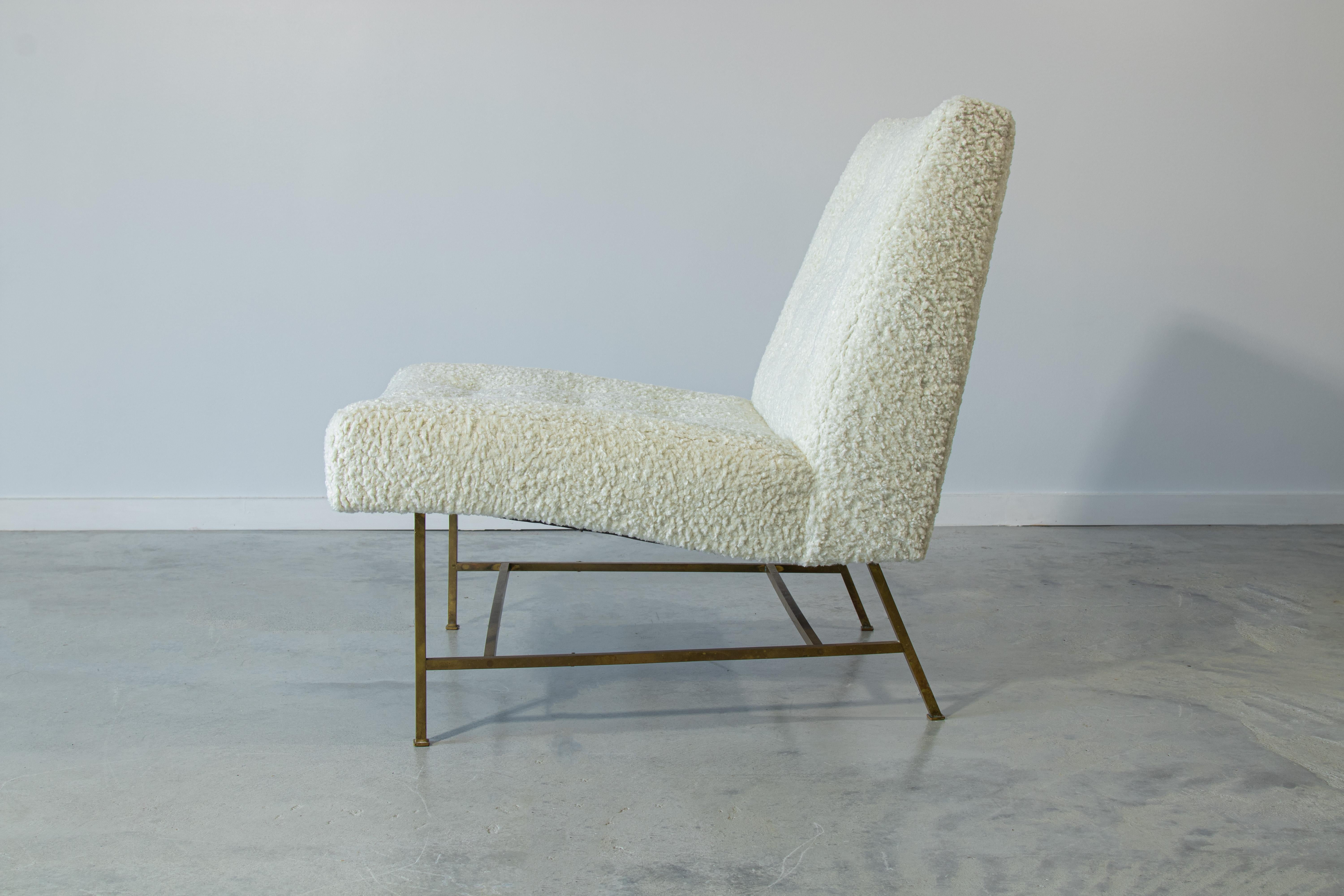 Harvey Probber Slipper Chair White Boucle Solid Brass Legs Mid-Century Modern 2