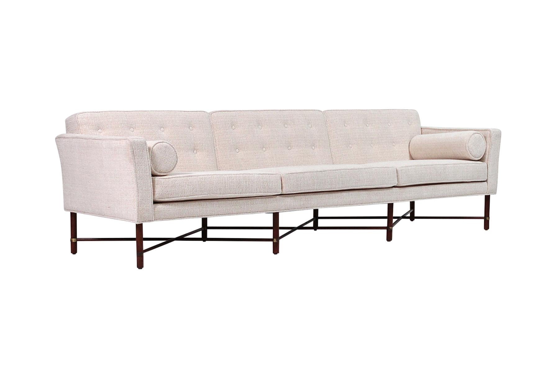 Rare Harvey Probber 3-seat sofa with criss cross base in solid walnut with brass accents. Fully restored.