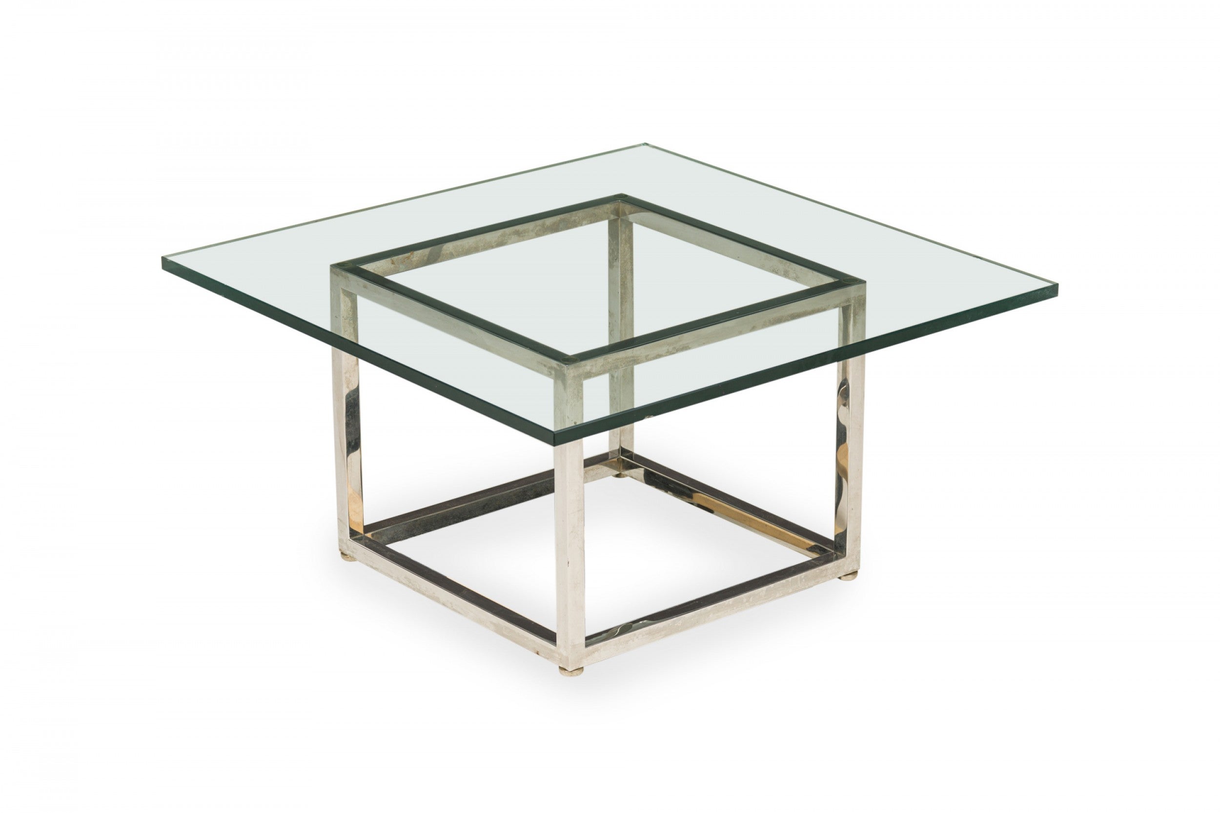 Harvey Probber Square Chrome Plated Steel and Glass Coffee Table For Sale