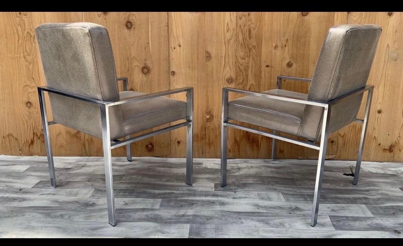 Harvey Probber Style Aluminum Armchairs Newly Upholstered in Leather, Pair For Sale 2