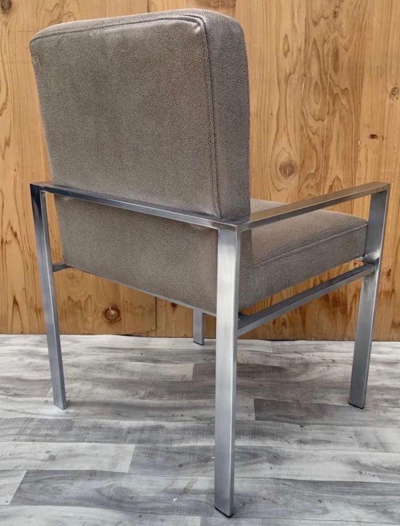 Mid-Century Modern Harvey Probber Style Aluminum Armchairs Newly Upholstered in Leather, Pair For Sale