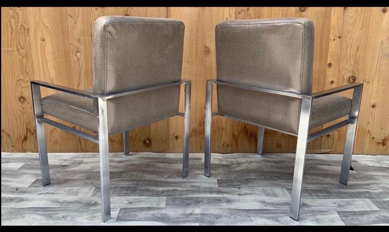 Late 20th Century Harvey Probber Style Aluminum Armchairs Newly Upholstered in Leather, Pair For Sale