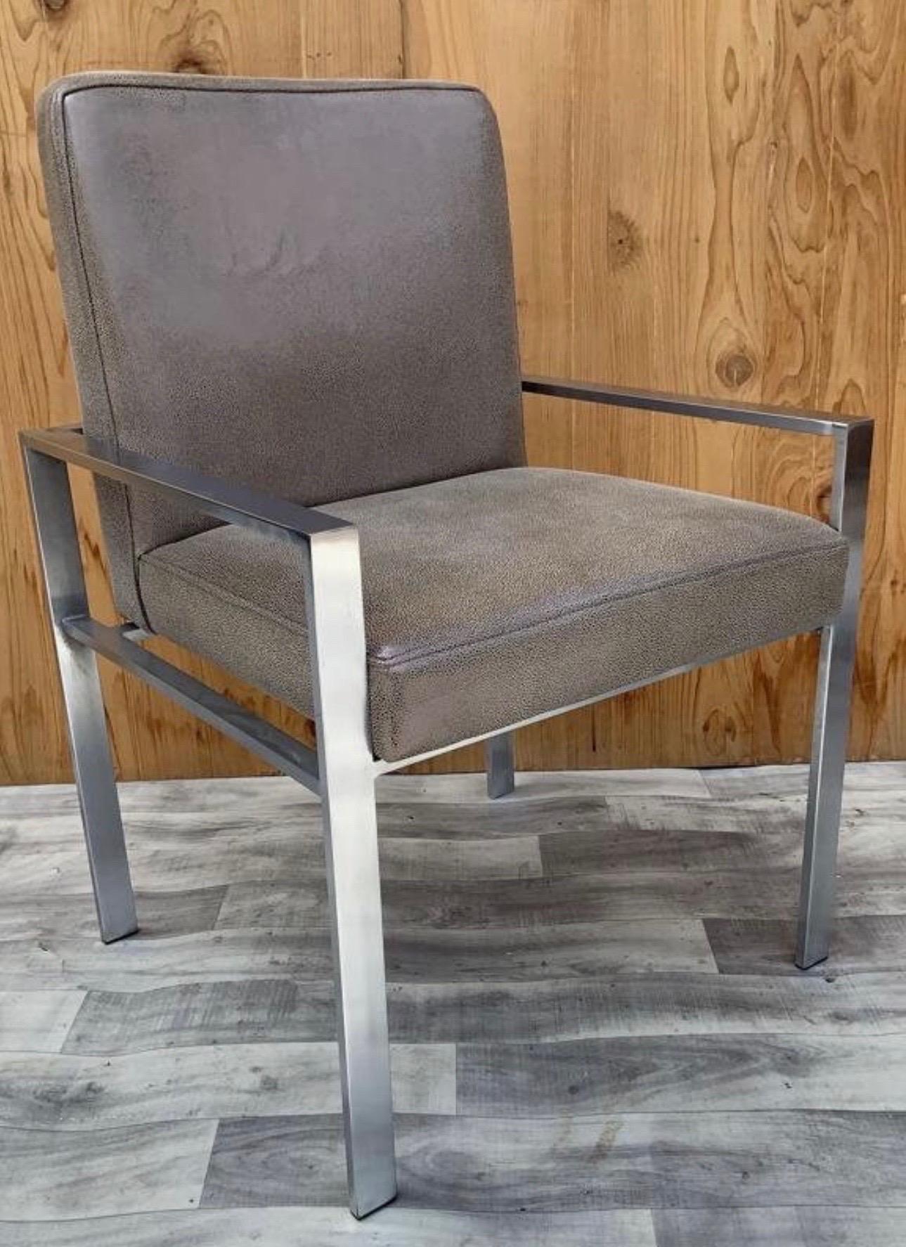Metal Harvey Probber Style Aluminum Armchairs Newly Upholstered in Leather, Pair For Sale