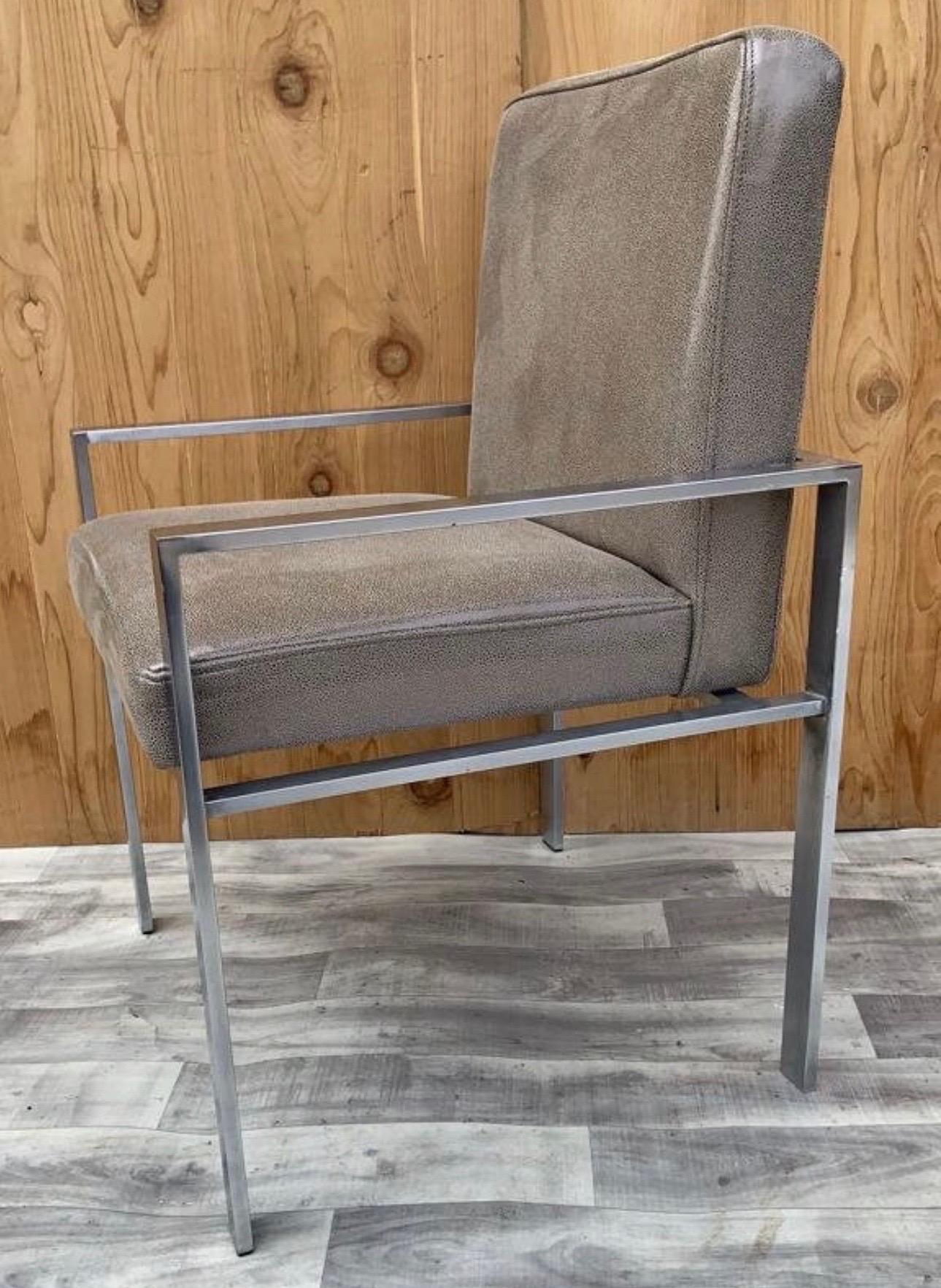 Harvey Probber Style Aluminum Armchairs Newly Upholstered in Leather, Pair For Sale 1