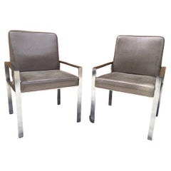 Harvey Probber Style Aluminum Armchairs Newly Upholstered in Leather, Pair