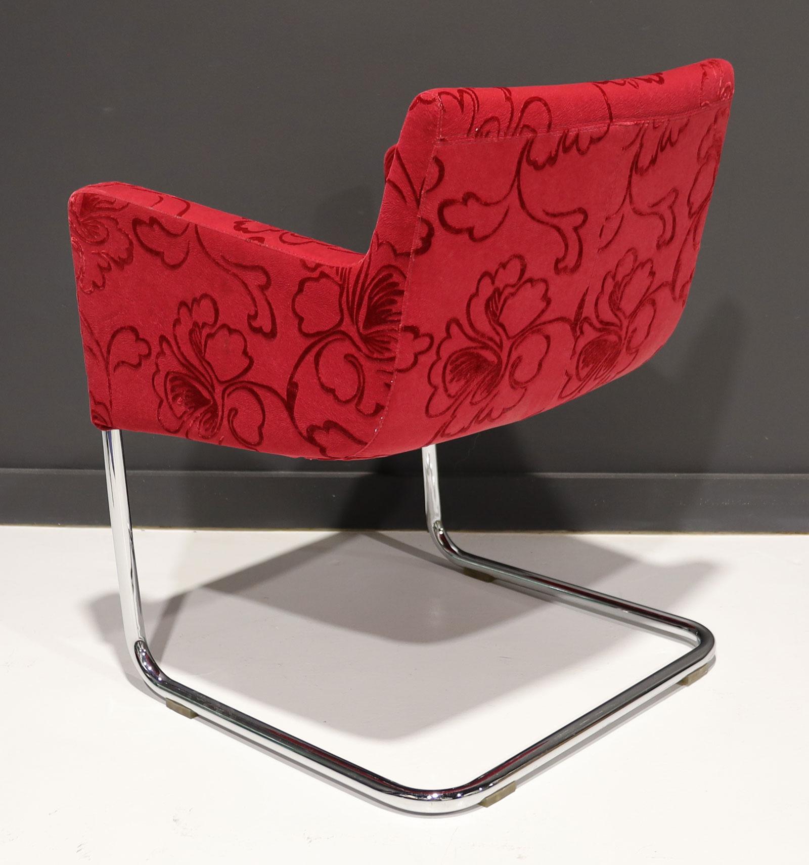 American Harvey Probber Style Cantilevered Dining Chair in Red Velvet For Sale