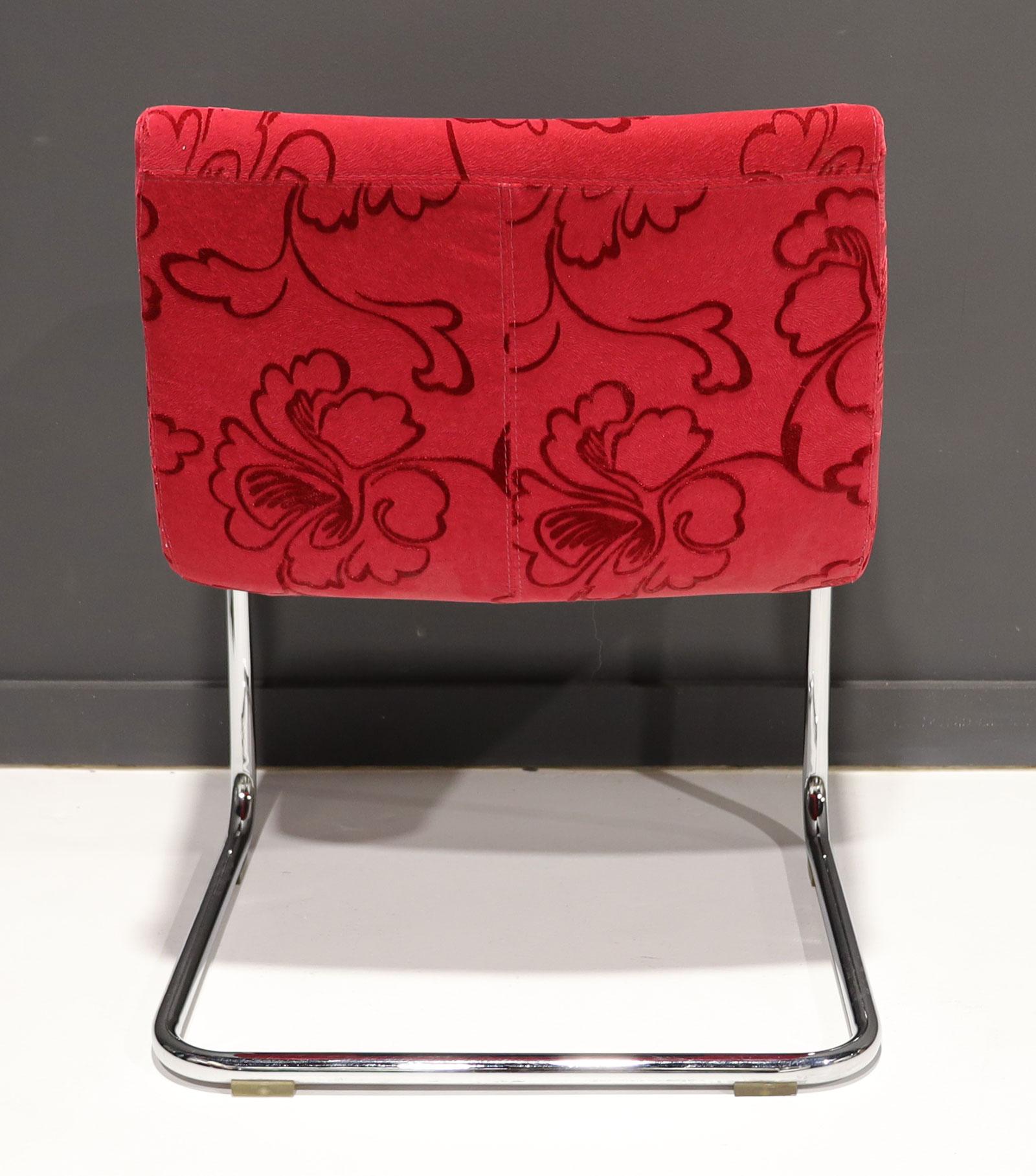 Harvey Probber Style Cantilevered Dining Chair in Red Velvet In Good Condition For Sale In Dallas, TX