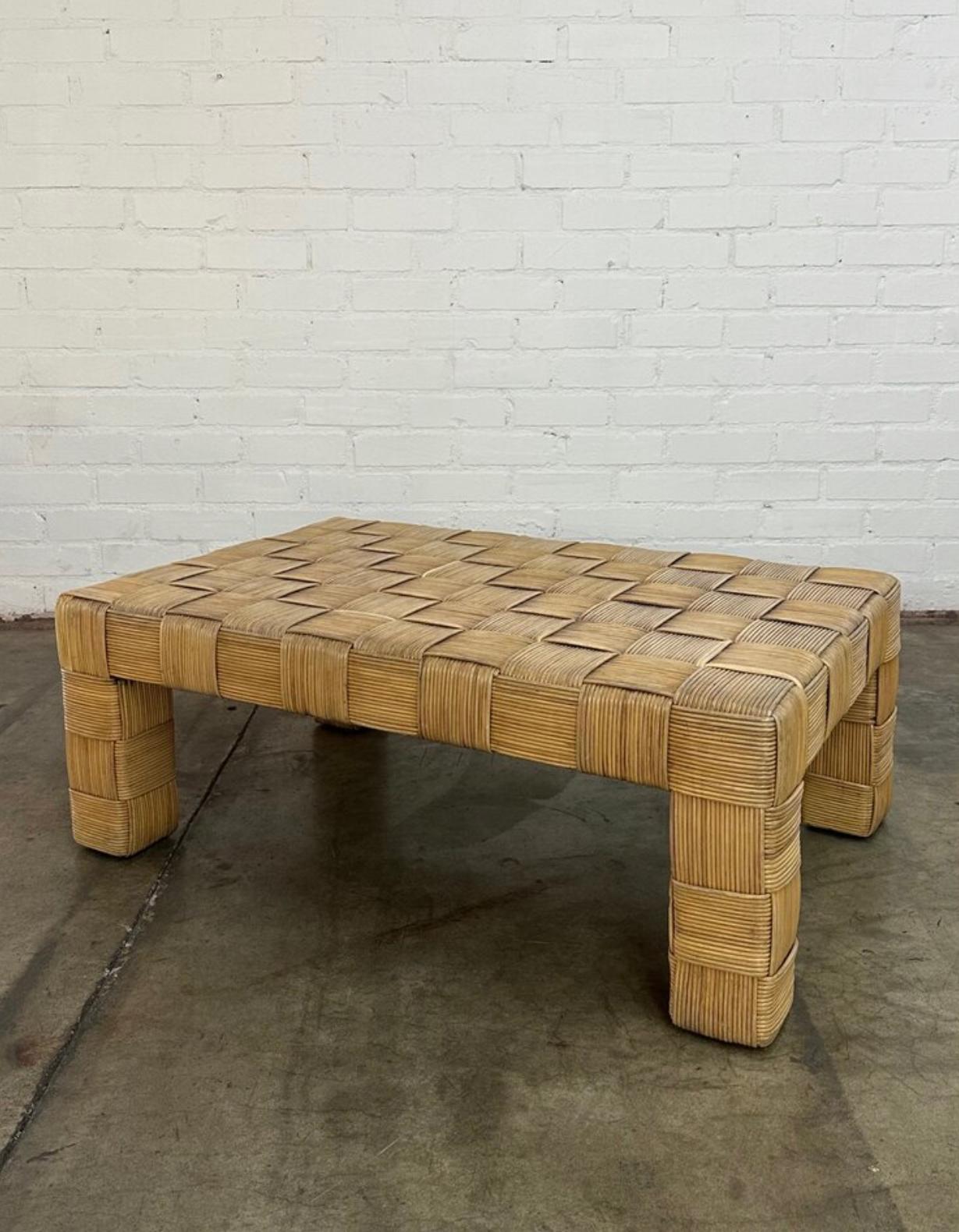 Wicker Harvey Probber style coffee table For Sale
