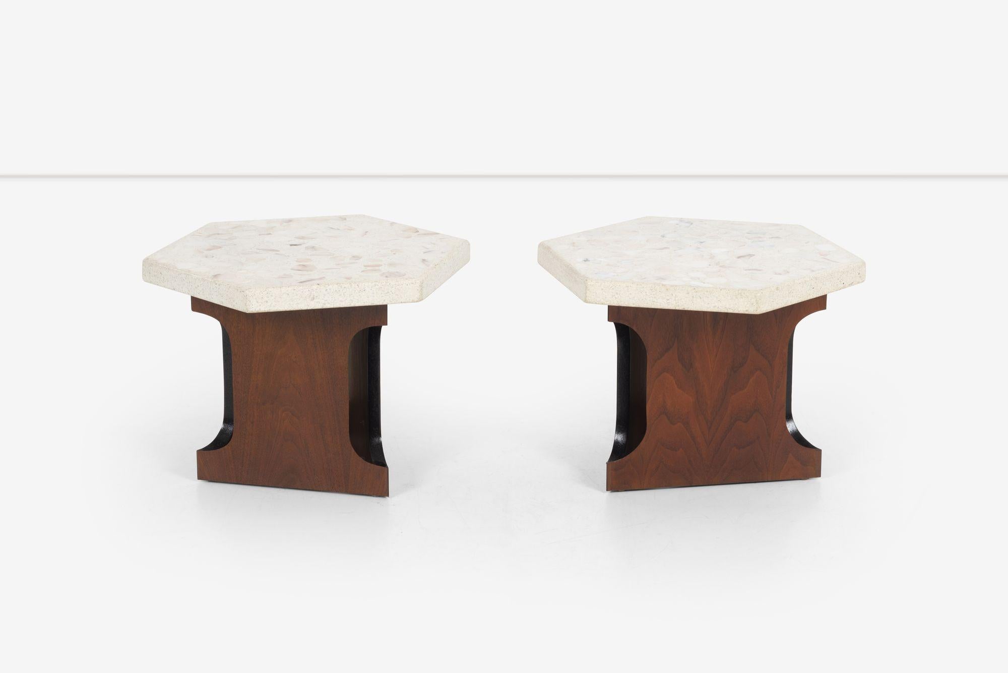 Mid-Century Modern Harvey Probber Style End Tables Hexagonal Terazzo Tops For Sale