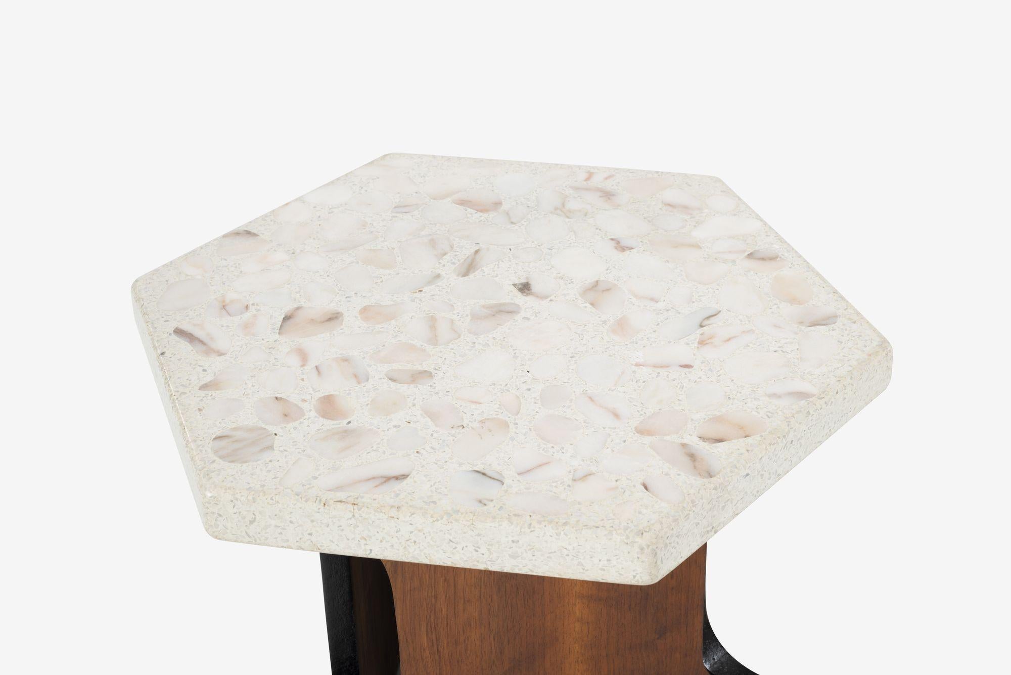 Mid-20th Century Harvey Probber Style End Tables Hexagonal Terazzo Tops For Sale