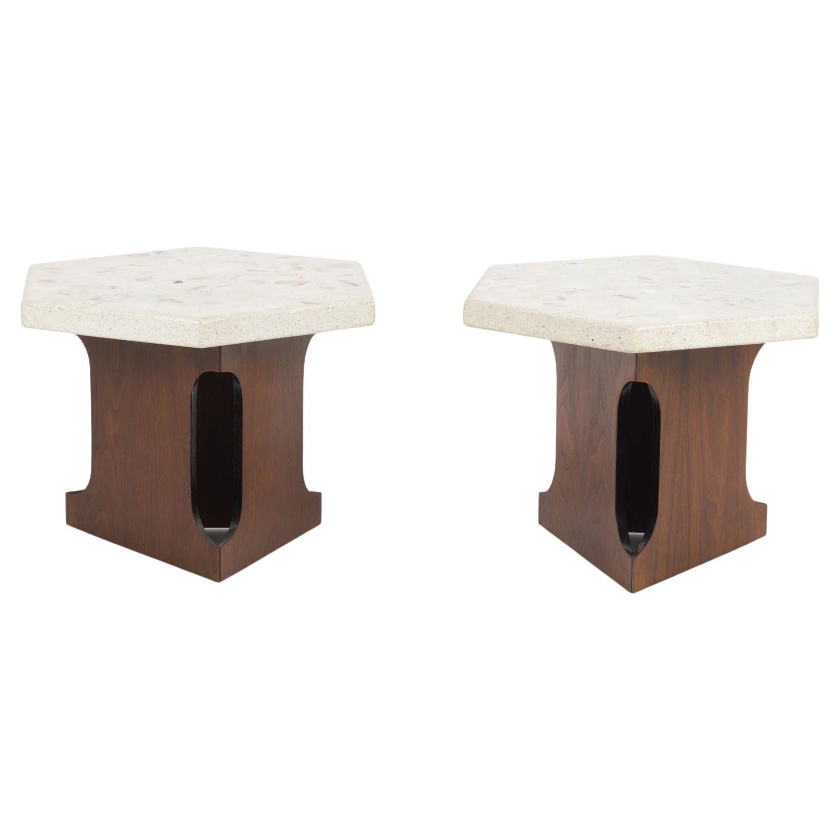 Harvey Probber Style End Tables Hexagonal Terazzo Tops