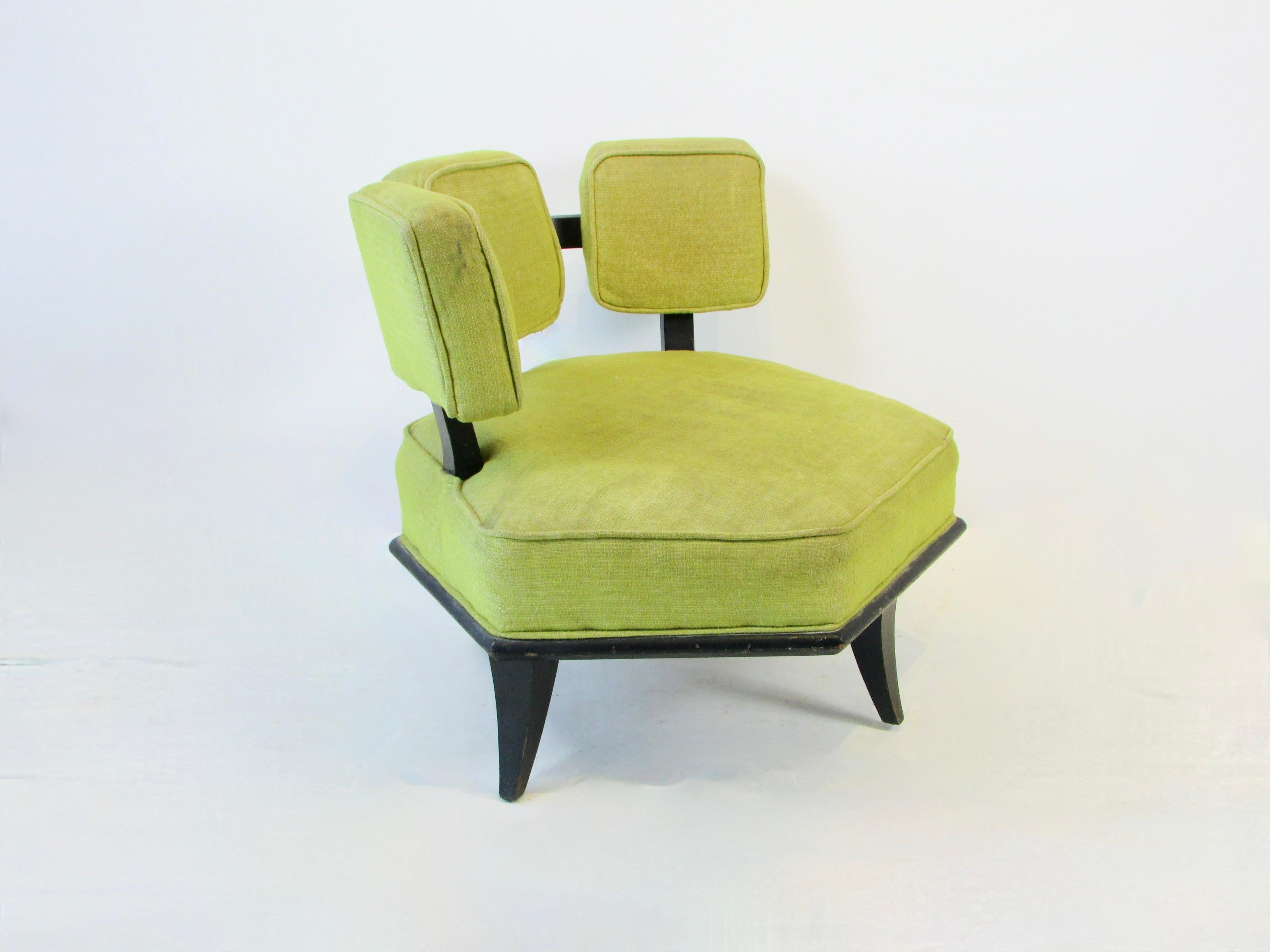 Mid-Century Modern Harvey Probber Style Hexagonal Lounge Chair with Three Cushion Back For Sale