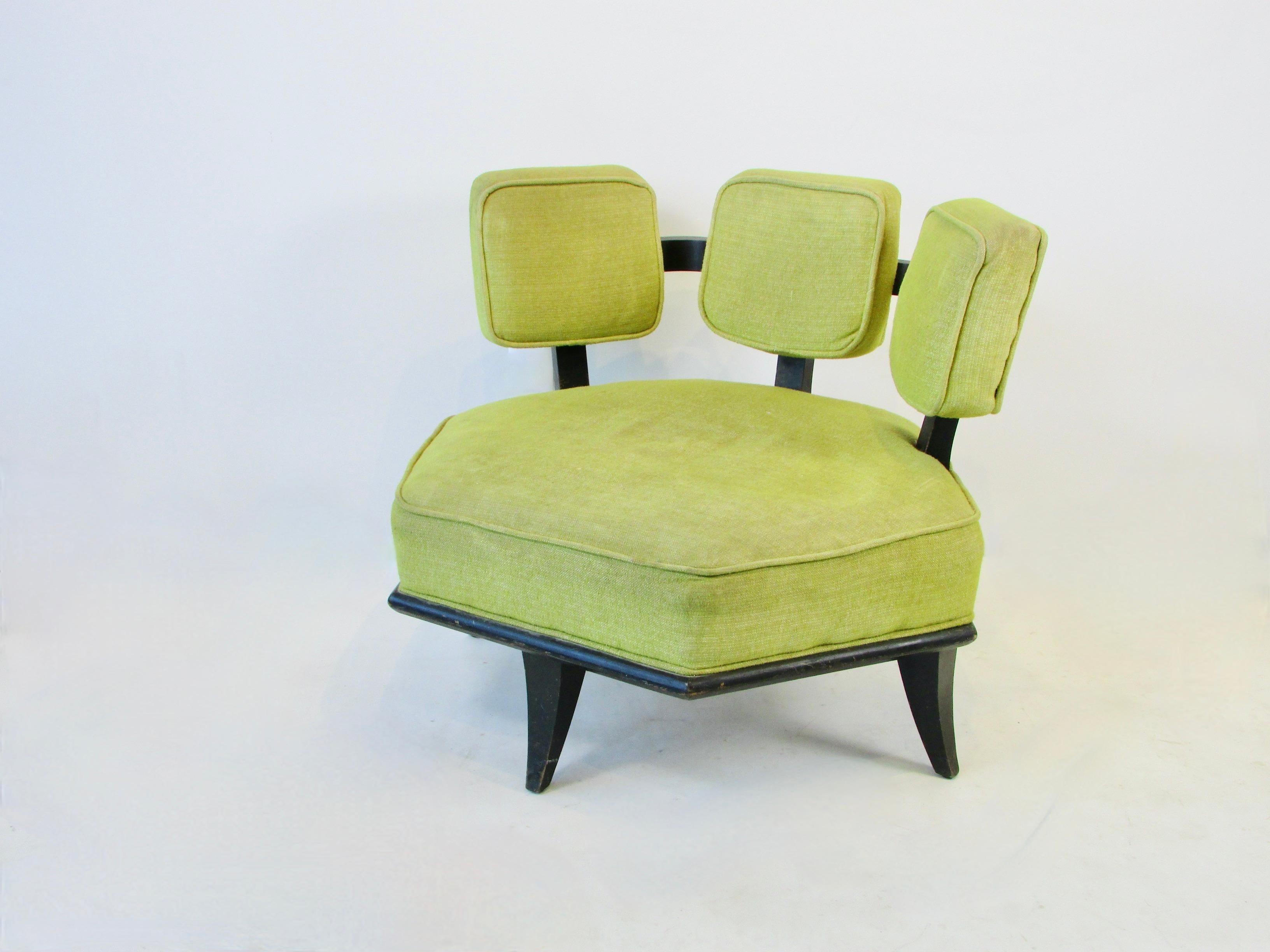 Ebonized Harvey Probber Style Hexagonal Lounge Chair with Three Cushion Back For Sale