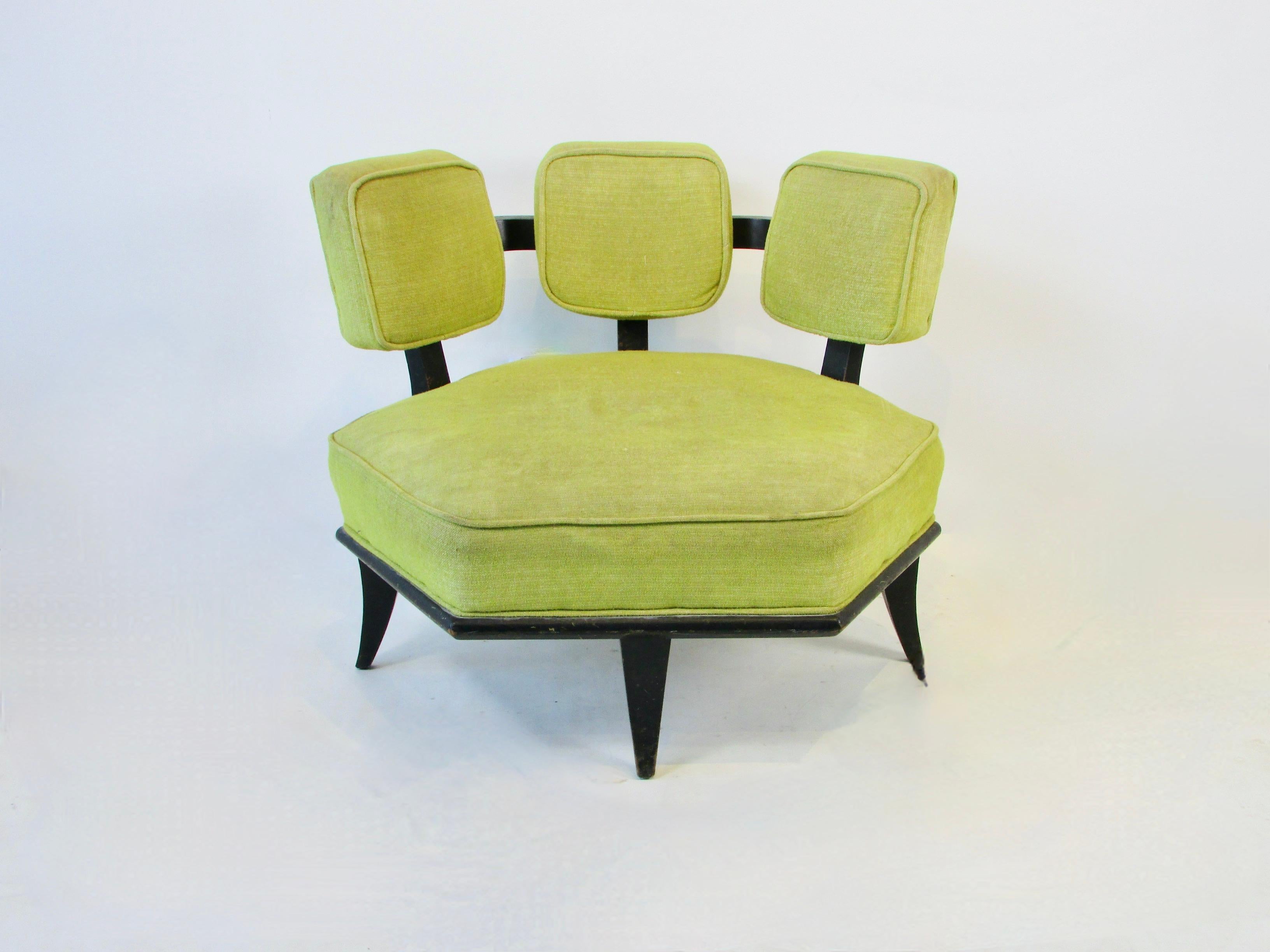 20th Century Harvey Probber Style Hexagonal Lounge Chair with Three Cushion Back For Sale