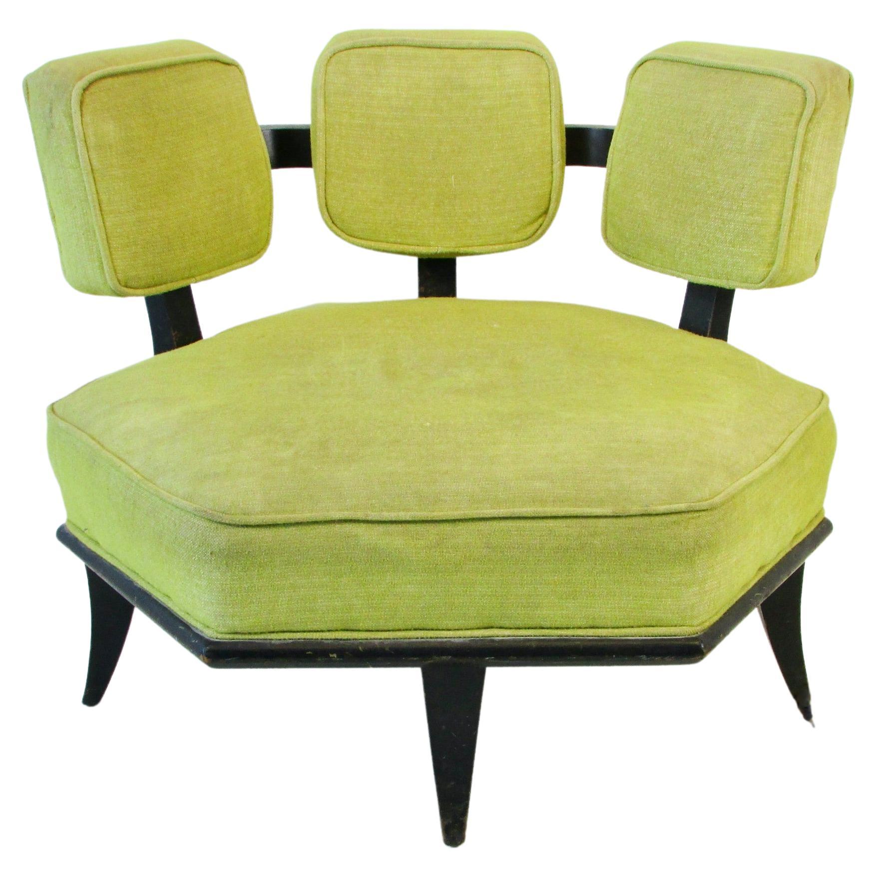 Harvey Probber Style Hexagonal Lounge Chair with Three Cushion Back For Sale