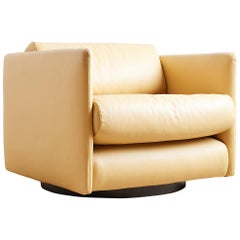 Harvey Probber Style Leather Cube Swivel Chair