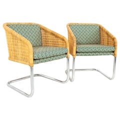 Harvey Probber Style MCM Chrome and Cane Occasional Lounge Chairs, Set of 2