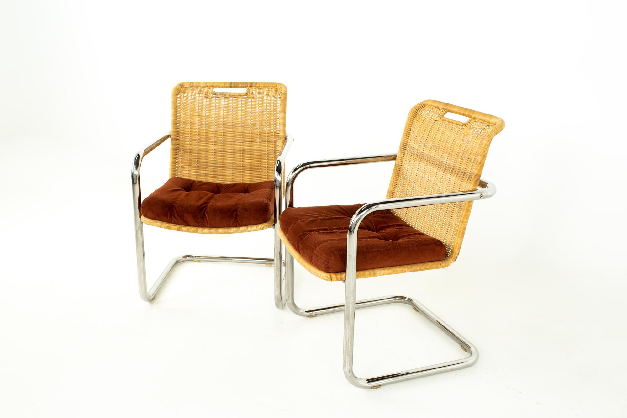 Mid-Century Modern Harvey Probber Style Mid Century Cane and Chrome Dining Chairs - Set of 4
