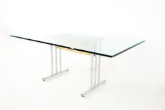 Harvey Probber Style Mid Century Glass and Chrome and Cane Dining Table