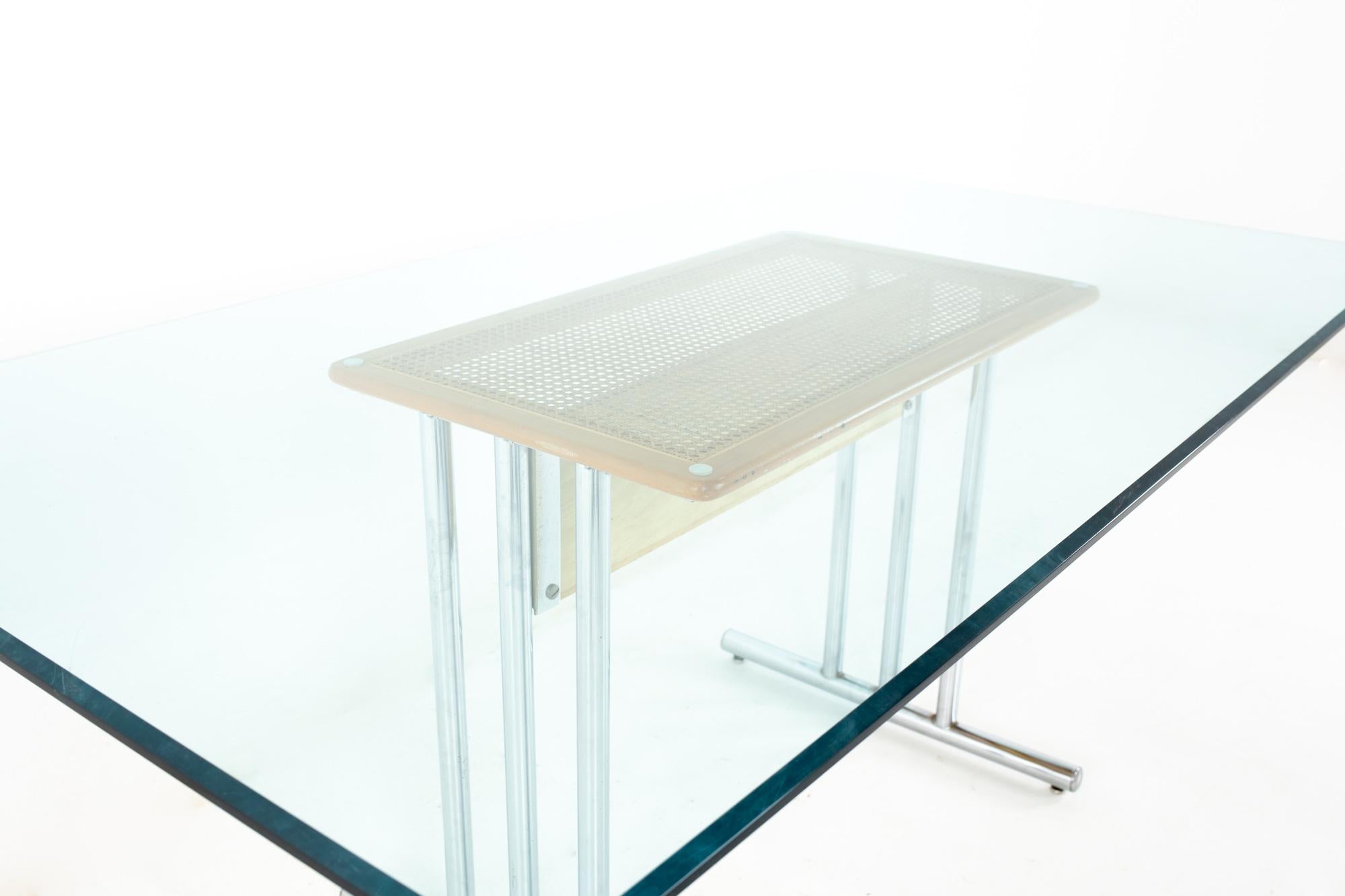 Late 20th Century Harvey Probber Style Mid Century Glass and Chrome and Cane Dining Table