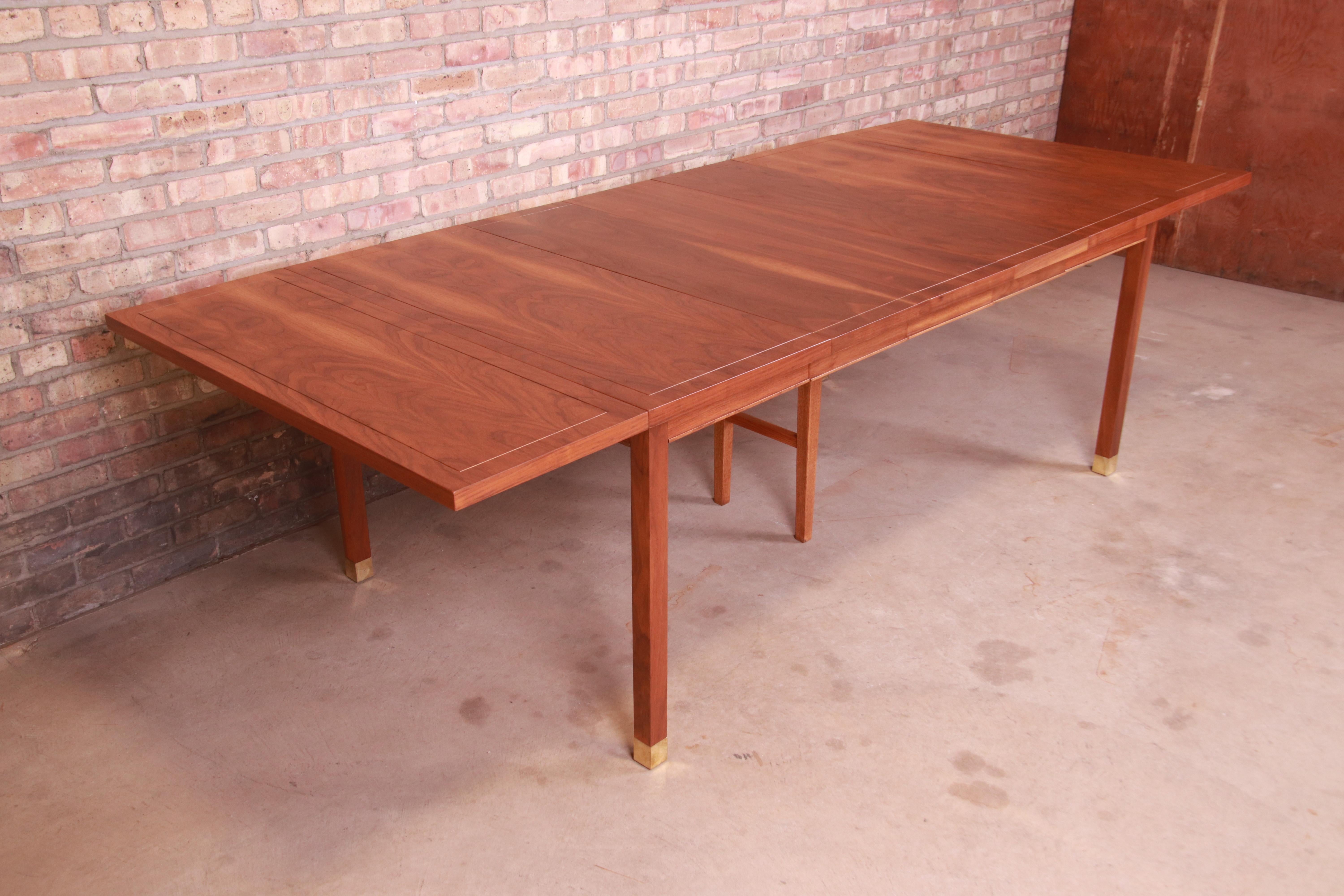 Brass Harvey Probber Style Mid-Century Modern Walnut Dining Table, Newly Refinished For Sale
