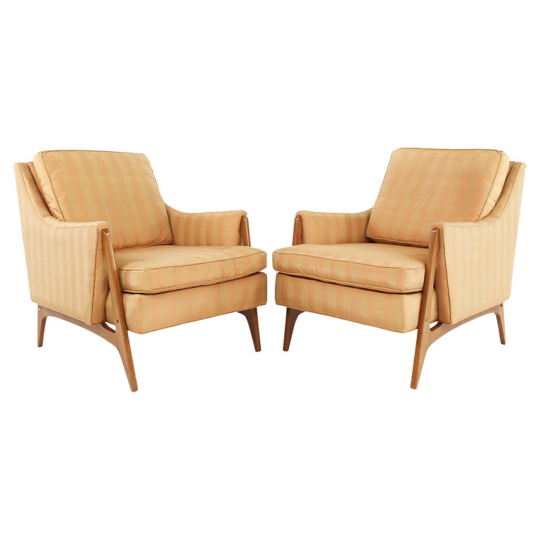 Harvey Probber Style MidCentury Walnut Lounge Chairs, a Pair at
