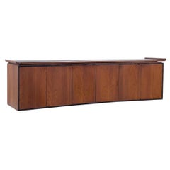 Harvey Probber Style Mid Century Walnut Wall Mounted Curved Credenza