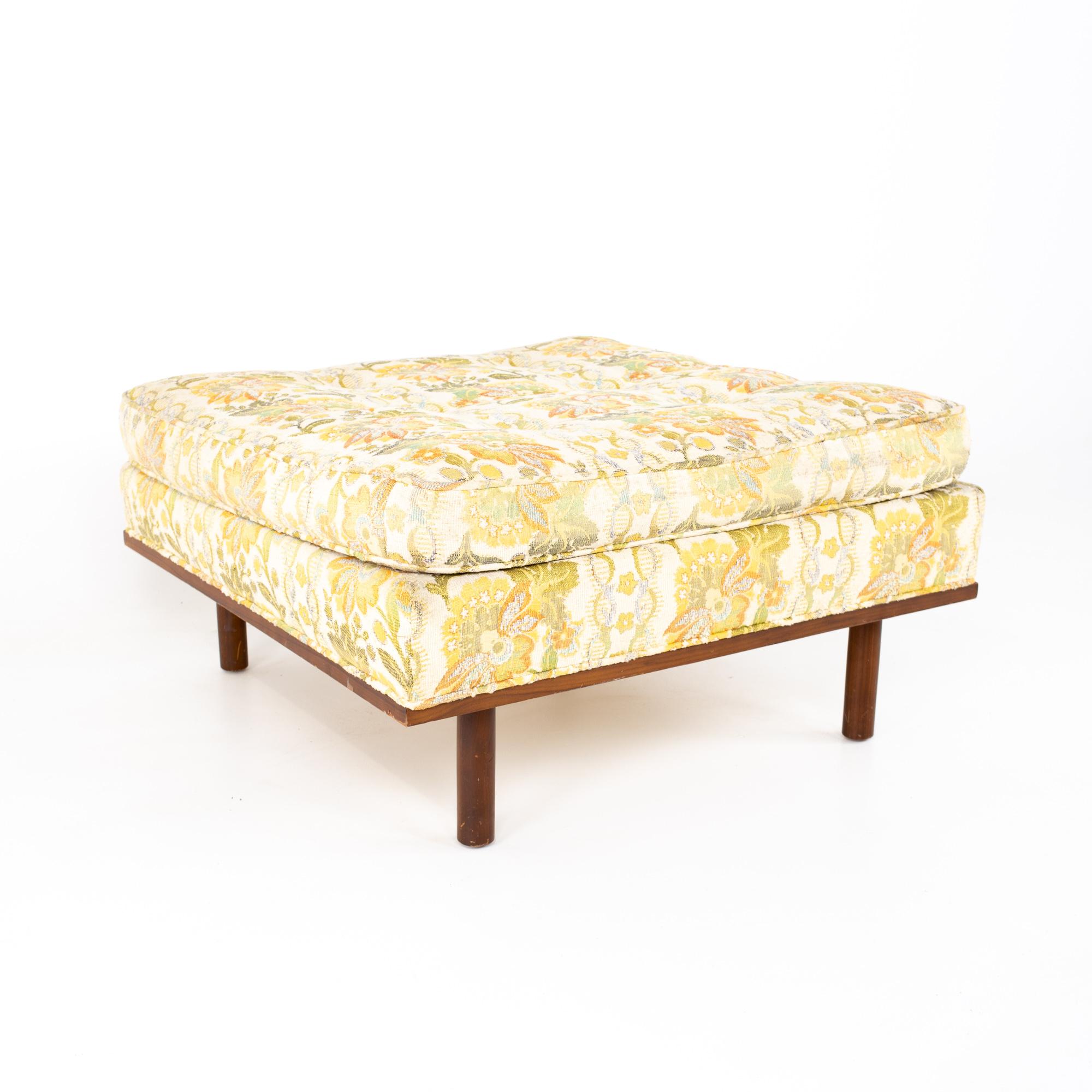 Mid-Century Modern Harvey Probber Style Mid Century Upholstered Walnut Ottoman For Sale
