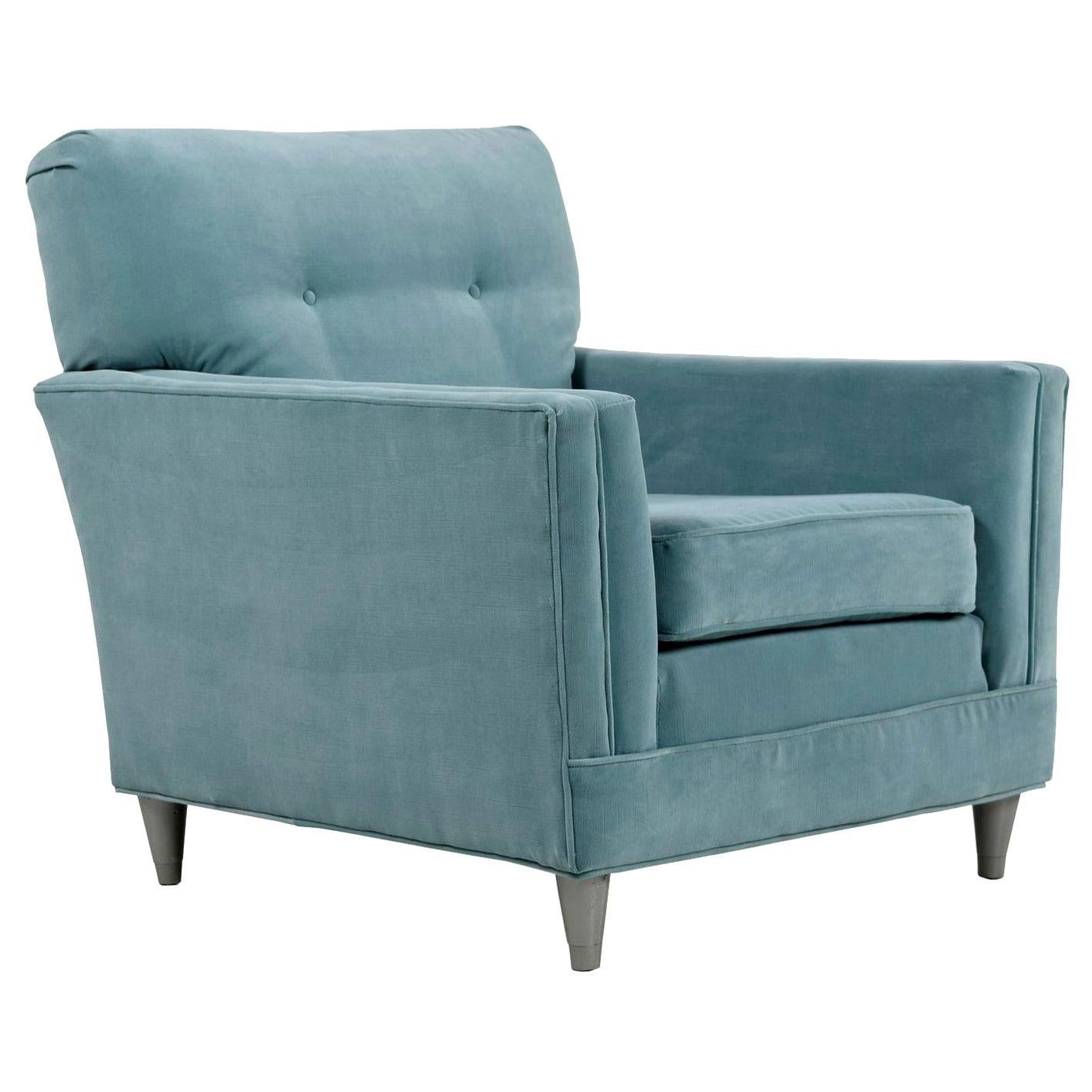 Harvey Probber Style Restored Teal Velvet Tufted Club Chair