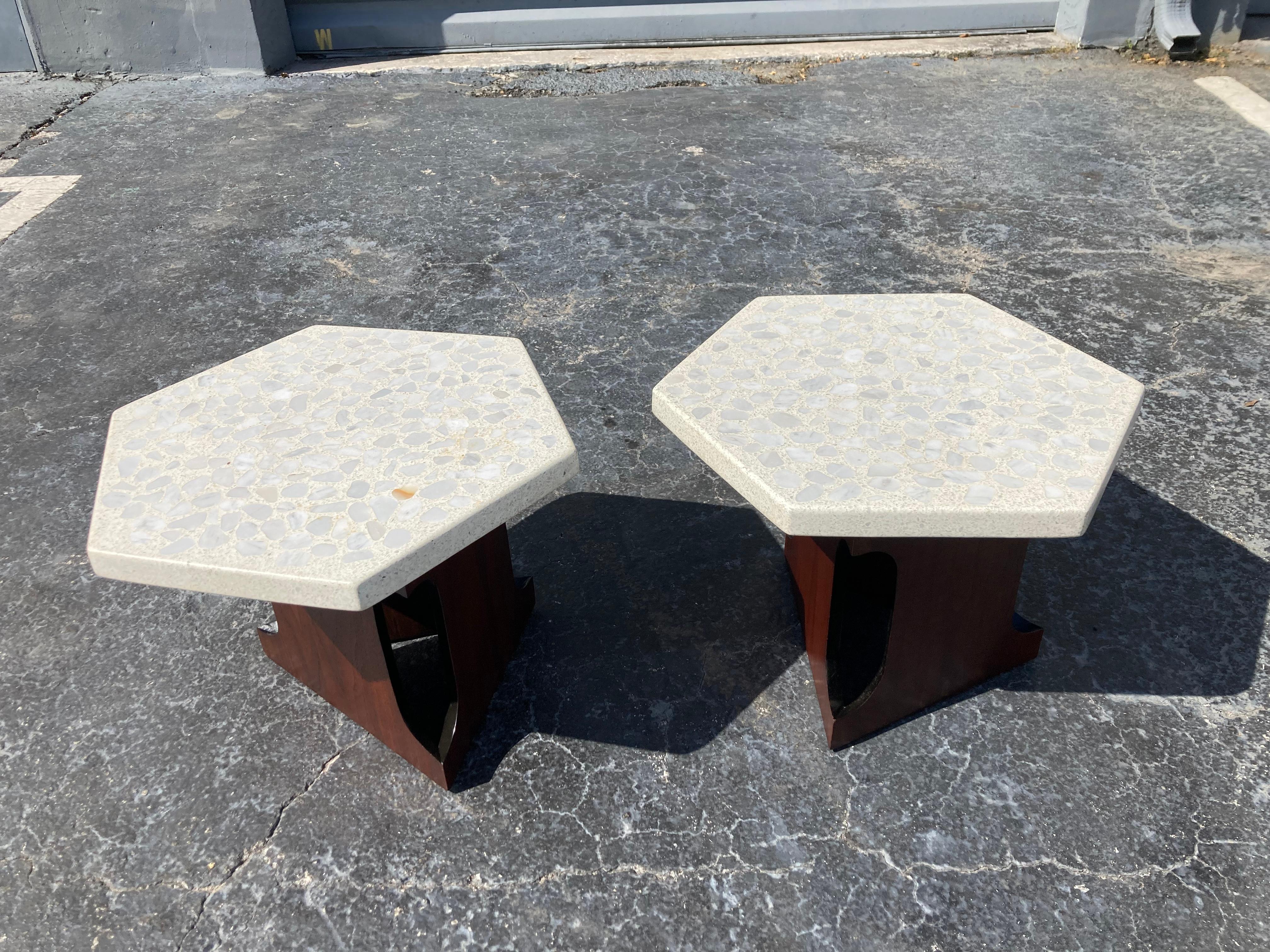 Harvey Probber Style Side Tables Hexagonal Terazzo Tops For Sale 3