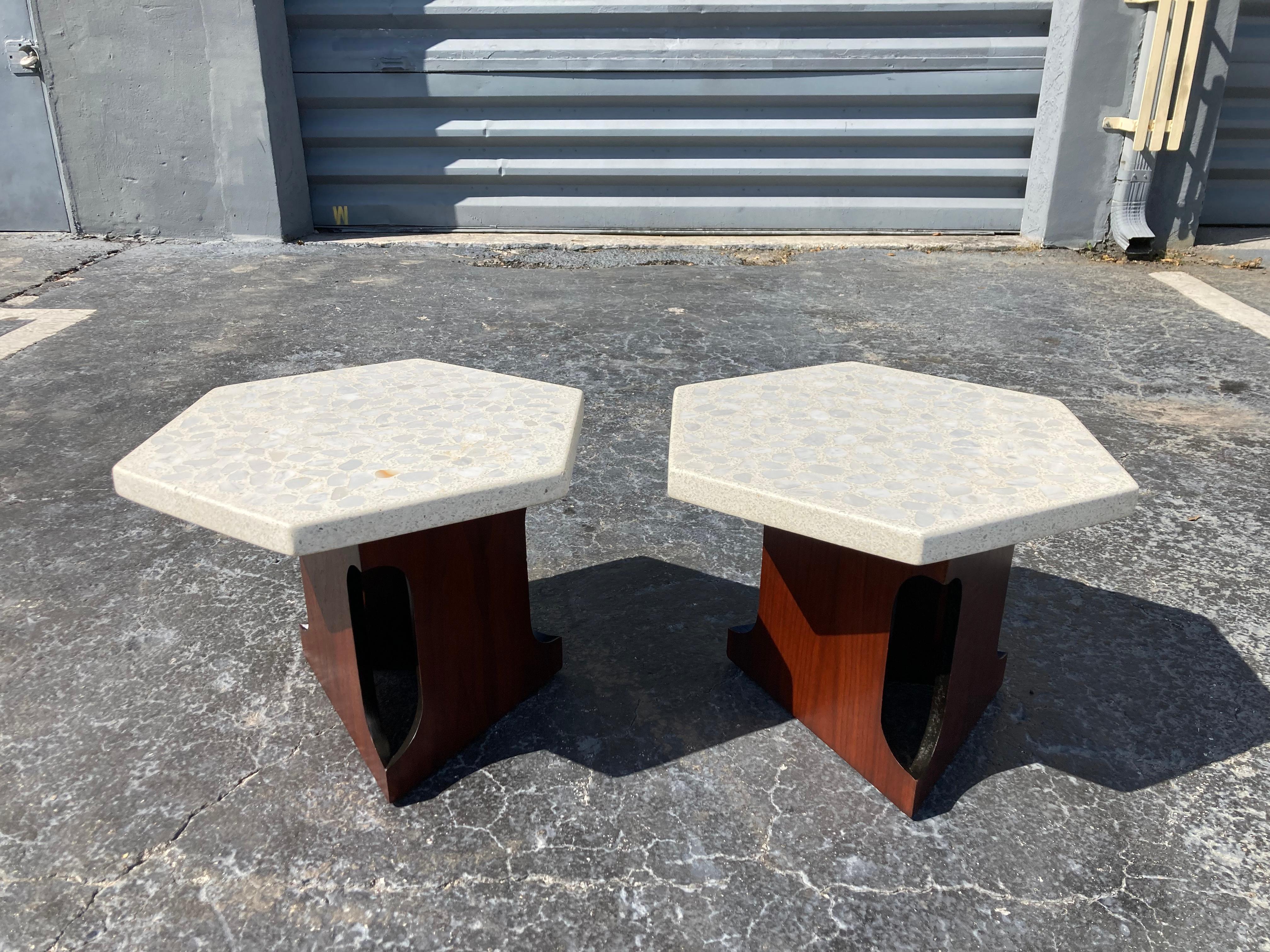 Harvey Probber Style Side Tables Hexagonal Terazzo Tops For Sale 5