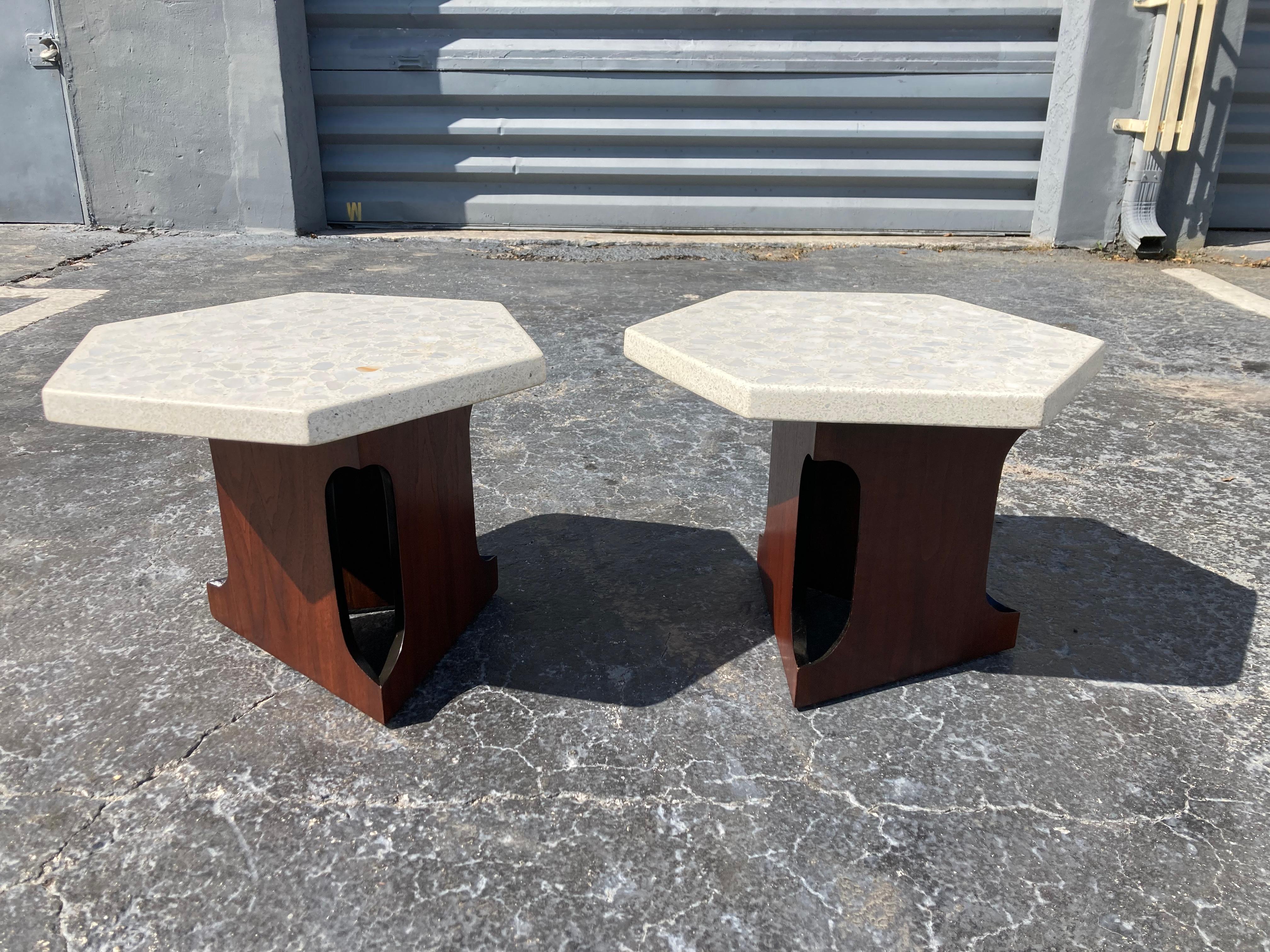 Harvey Probber Style Side Tables Hexagonal Terazzo Tops For Sale 6